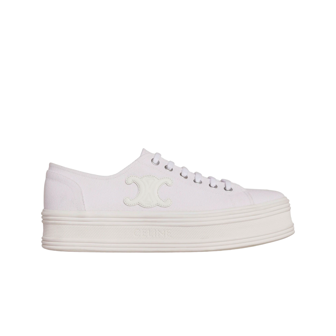 (W) 셀린느 캔버스 & 카프스킨 제인 로우 레이스업 스니커즈 옵틱 화이트((W) Celine Jane Low Lace Up Sneakers in Canvas and Calfskin Optic White)