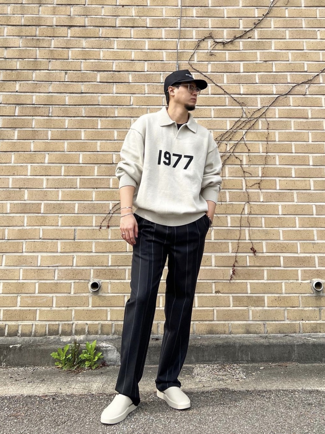 Fear of God The California Oat, Essentials 1977 Knit Long Sleeve Polo Wheat - 22SS 착용 스타일