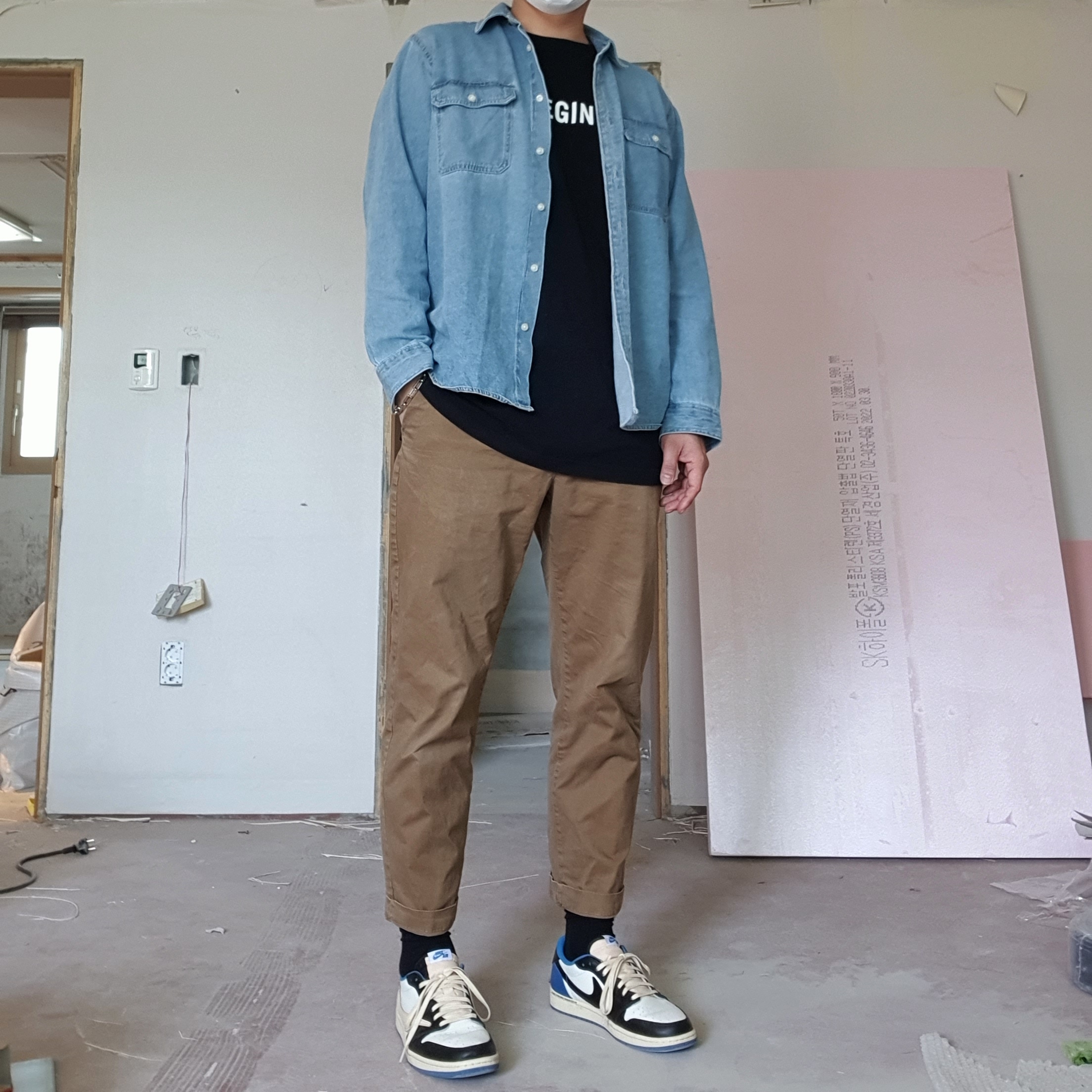 Jordan 1 x Travis Scott x Fragment Retro Low OG SP Military Blue 착용 스타일