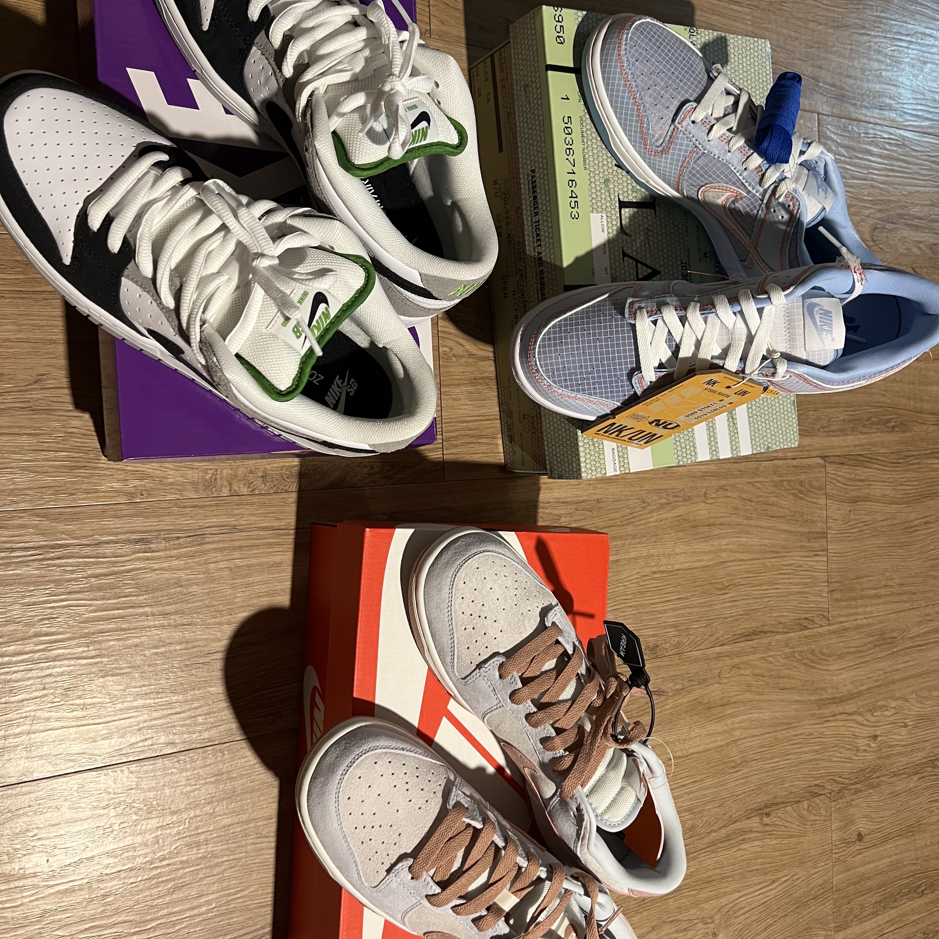 Nike x Union Dunk Low Passport Pack Argon, Nike Dunk Low Retro PRM Fossil Rose 착용 스타일