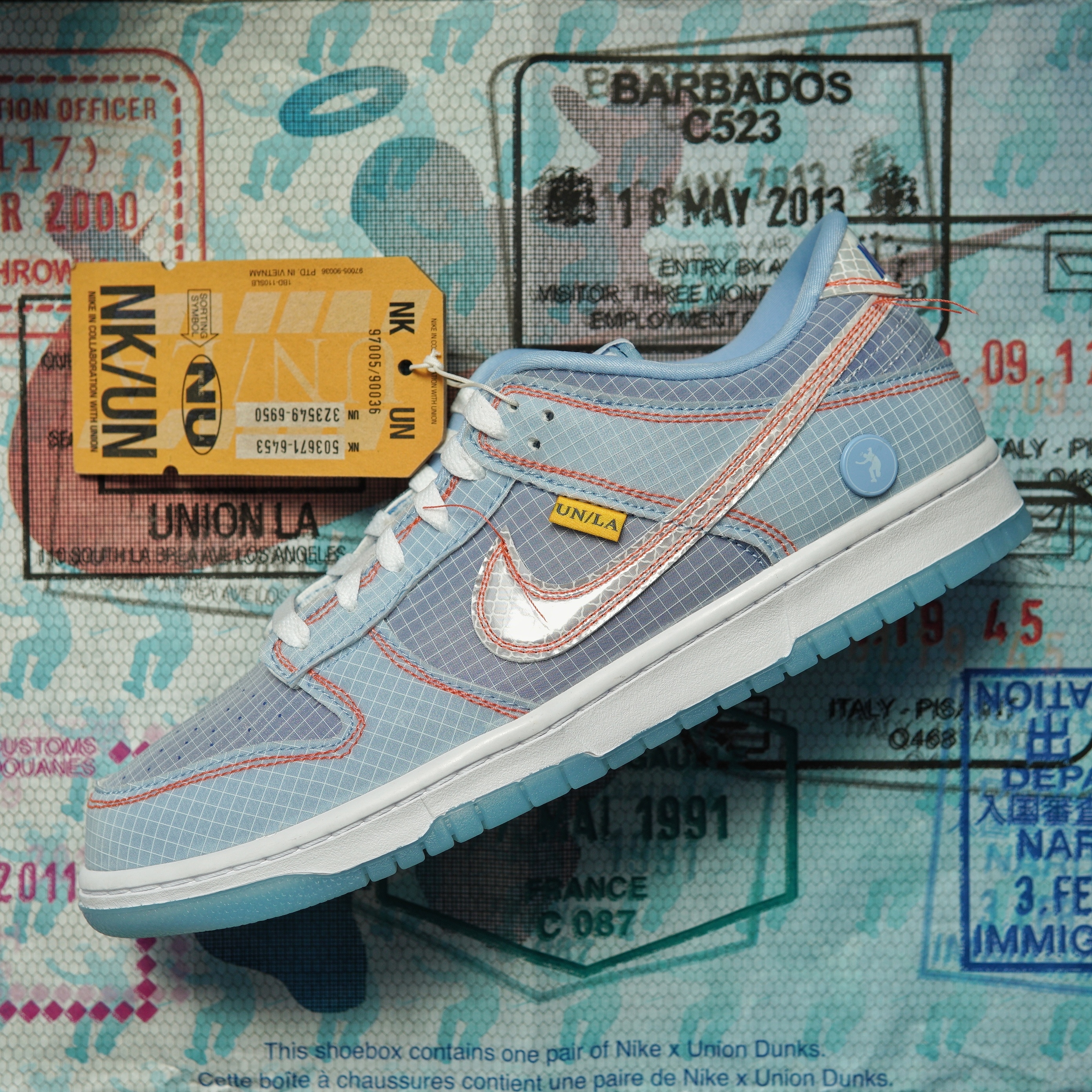 Nike x Union Dunk Low Passport Pack Argon 착용 스타일 - 1