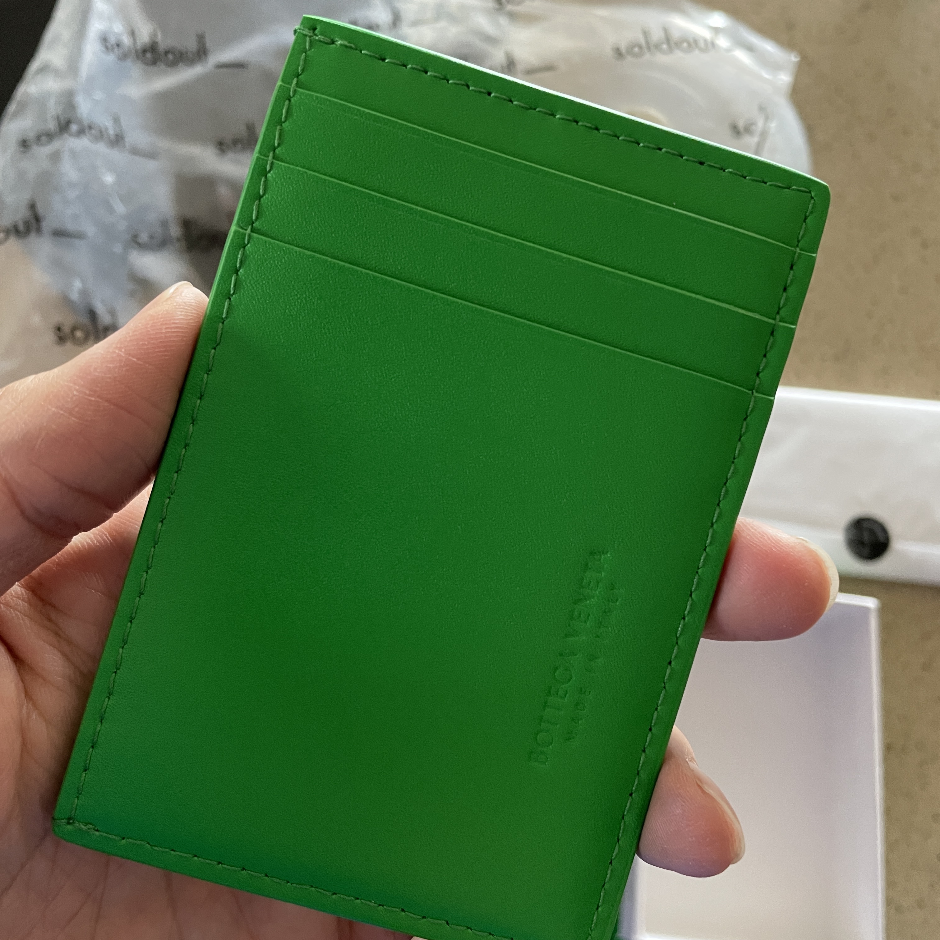 Bottega Veneta Credit Card Case Calfskin Parakeet 착용 스타일 - 2