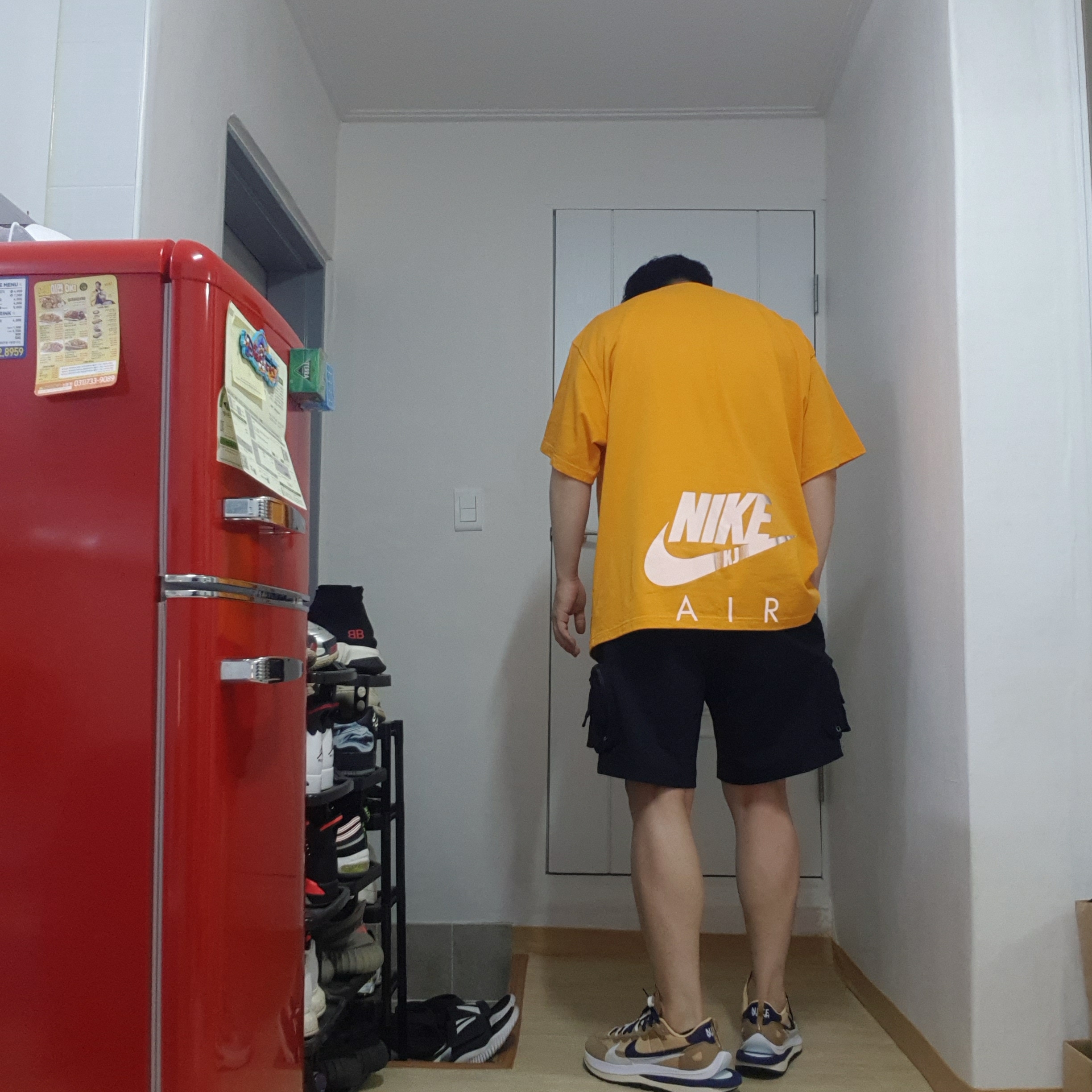 Nike x Kim Jones Oversized T-Shirt Circuit Orange - US/EU, Nike x Sacai VaporWaffle Sesame and Blue Void 착용 스타일