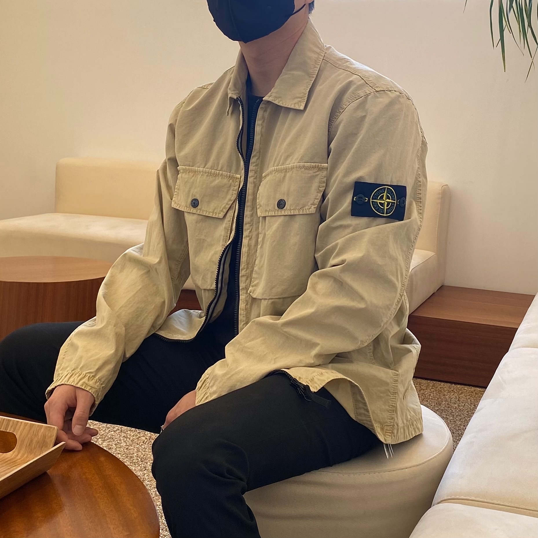 Stone Island 113WN T.CO+OLD Overshirt Ecru - 21FW 착용 스타일