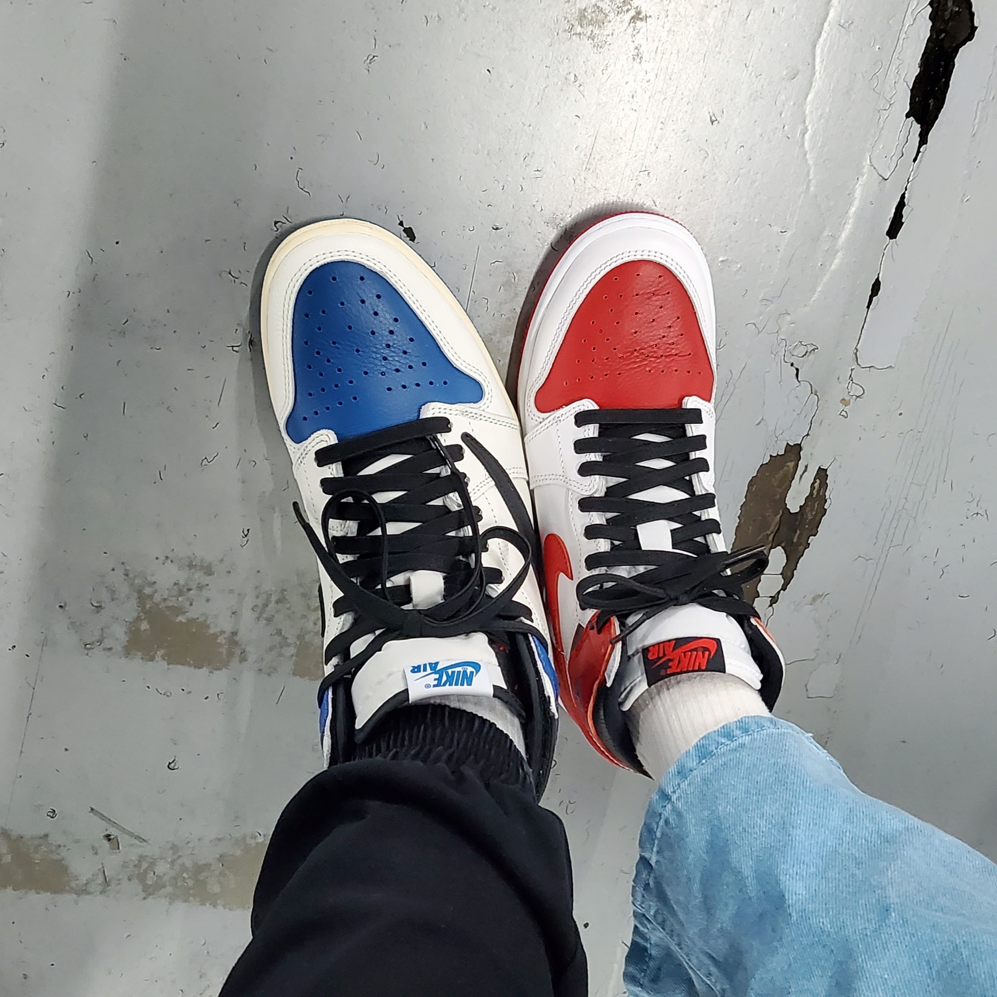 Jordan 1 x Travis Scott x Fragment Retro High OG SP Military Blue, (GS) Jordan 1 Retro High OG Heritage 착용 스타일 - 3