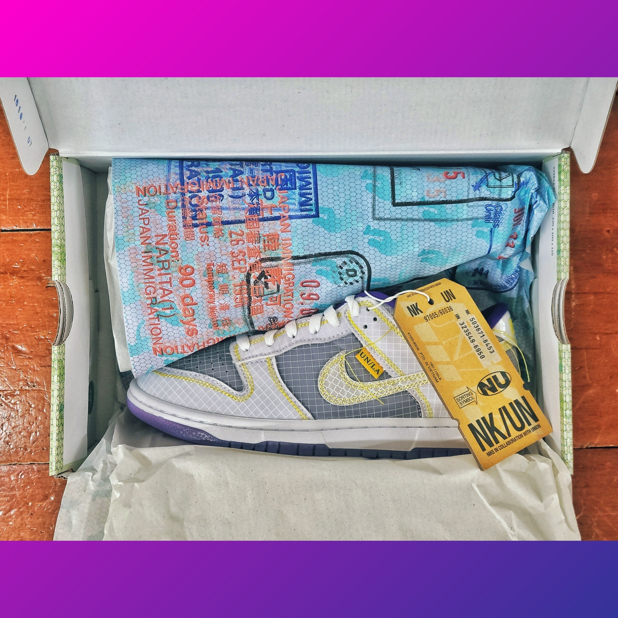 Nike x Union Dunk Low Passport Pack Court Purple White 착용 스타일 - 1