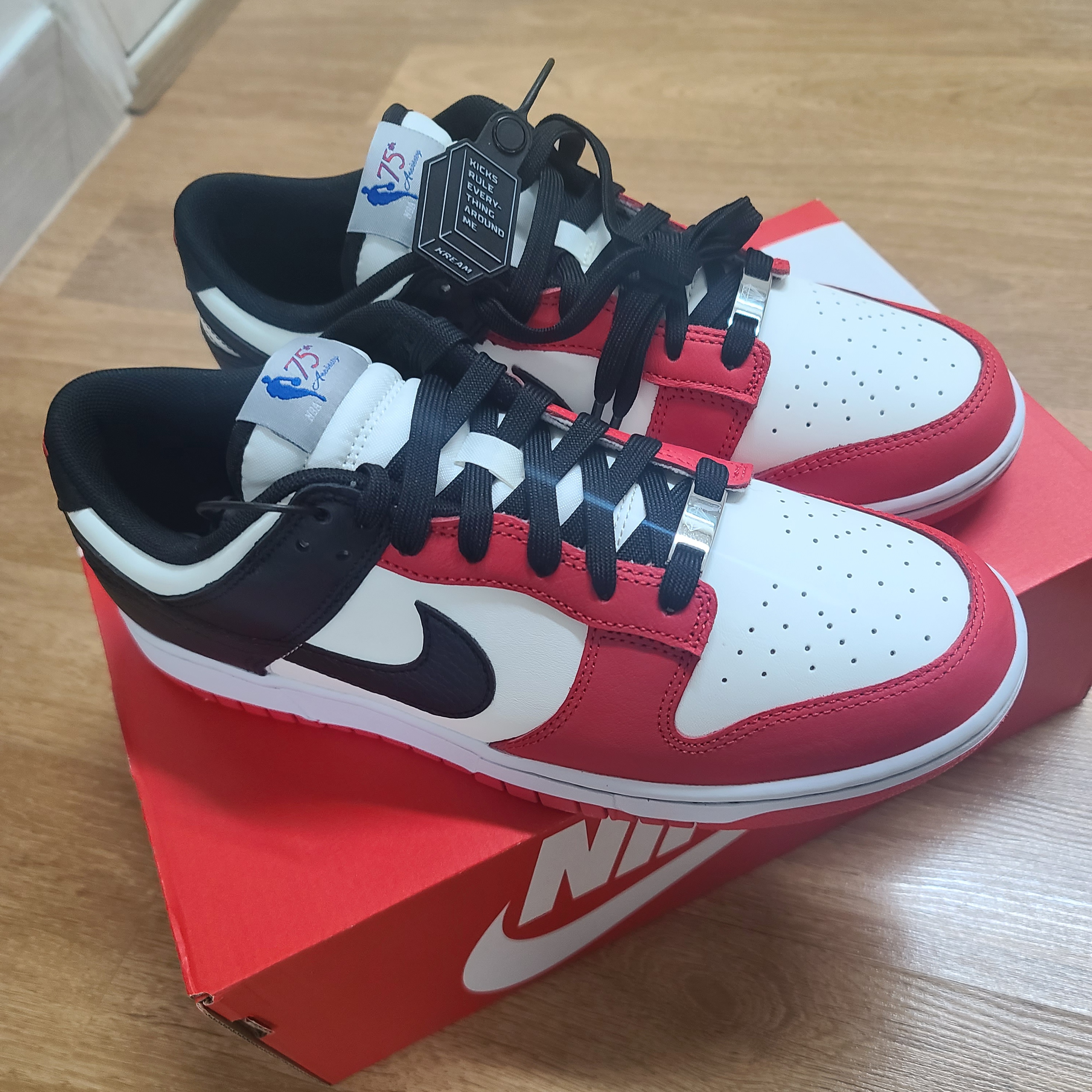 Nike x NBA Dunk Low Retro EMB Black and Chile Red 착용 스타일