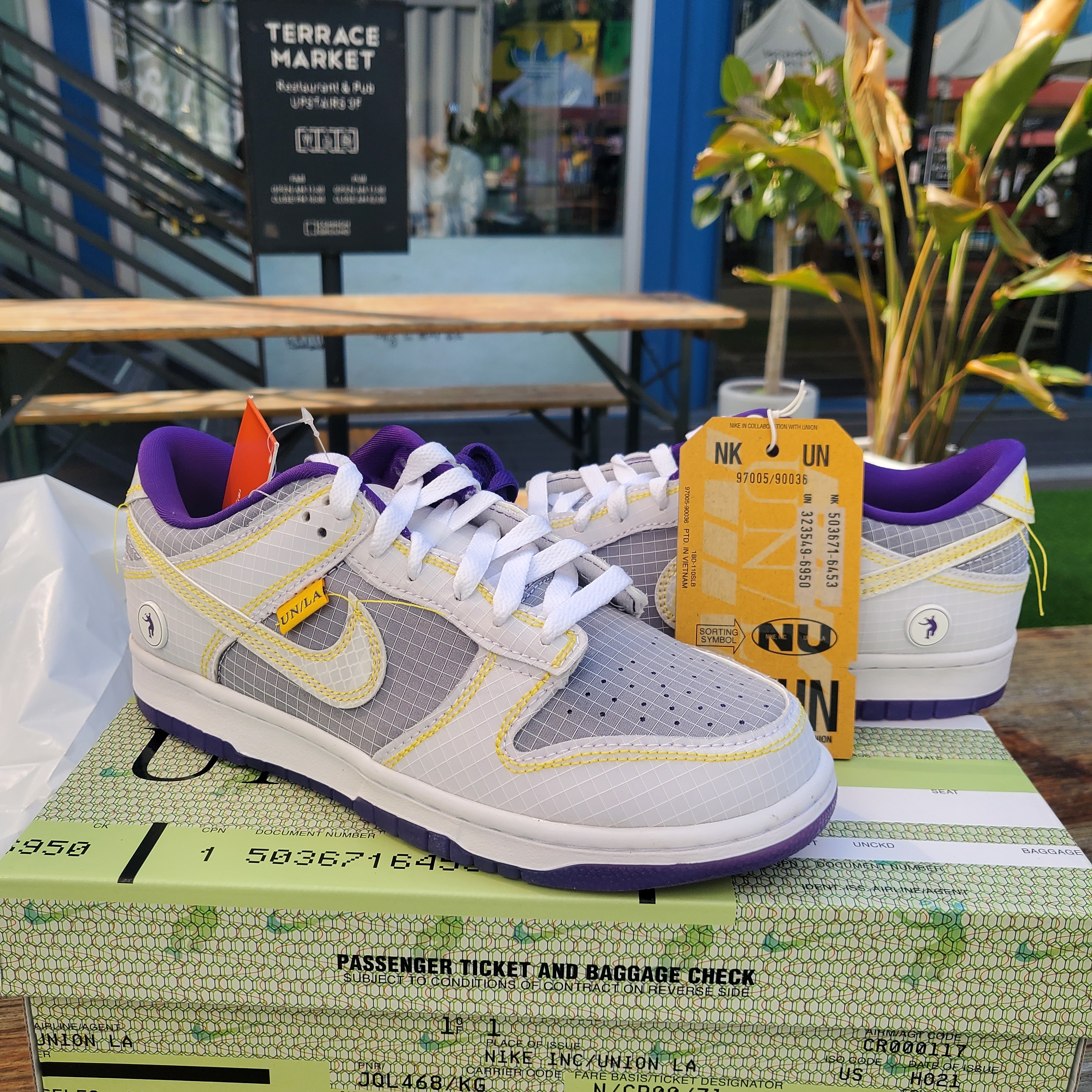 Nike x Union Dunk Low Passport Pack Court Purple White 착용 스타일 - 1