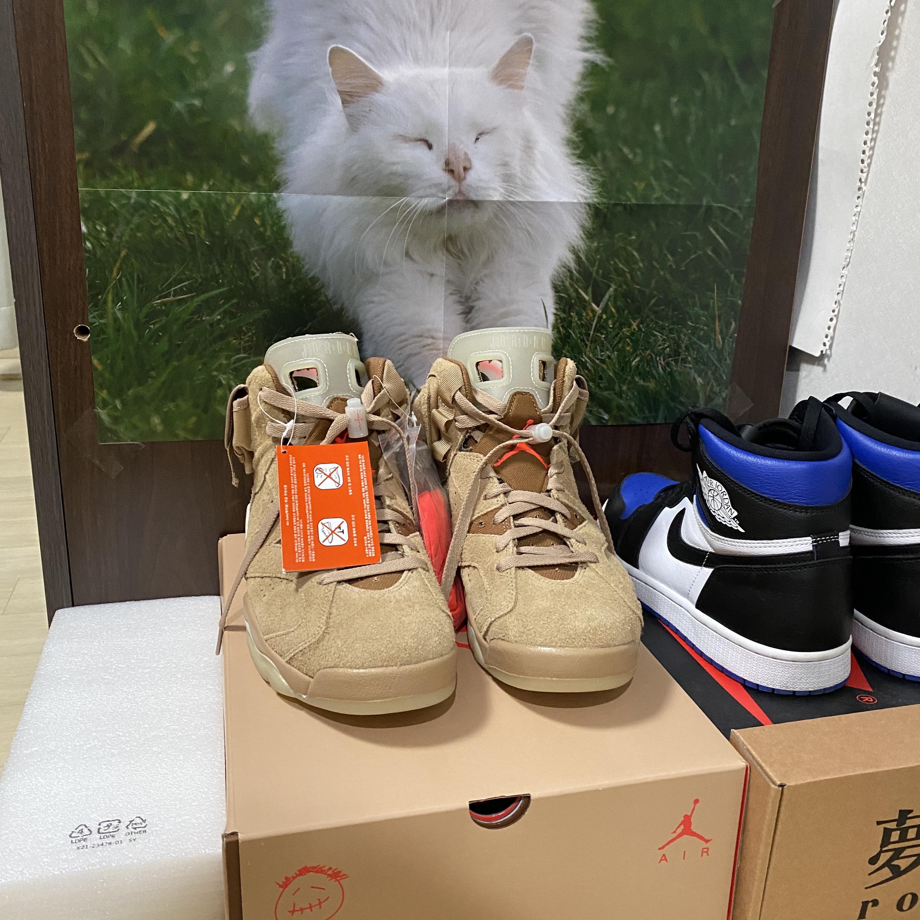 Jordan 6 x Travis Scott Retro SP British Khaki, Jordan 1 Retro High OG Royal Toe 착용 스타일 - 4