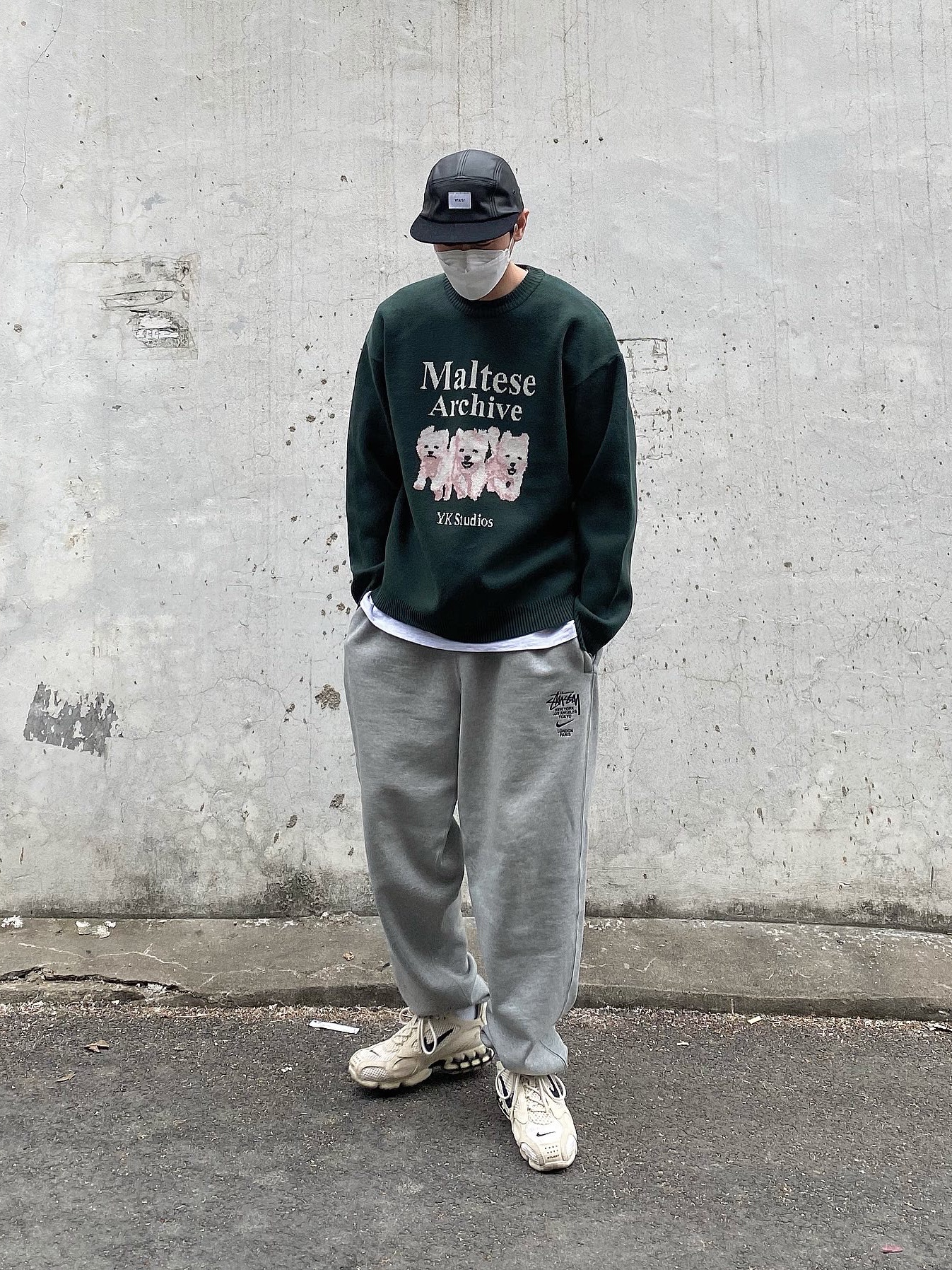 Nike x Stussy NRG ZR Fleece Pants Heather Grey - US/EU, Nike x Stussy Air Zoom Spiridon Cage 2 Fossil 착용 스타일 - 1
