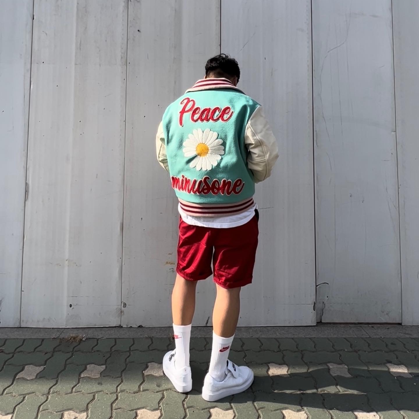 Peaceminusone Varsity Jacket #1 Mint, Nike x Peaceminusone Kwondo1 White 착용 스타일 - 1
