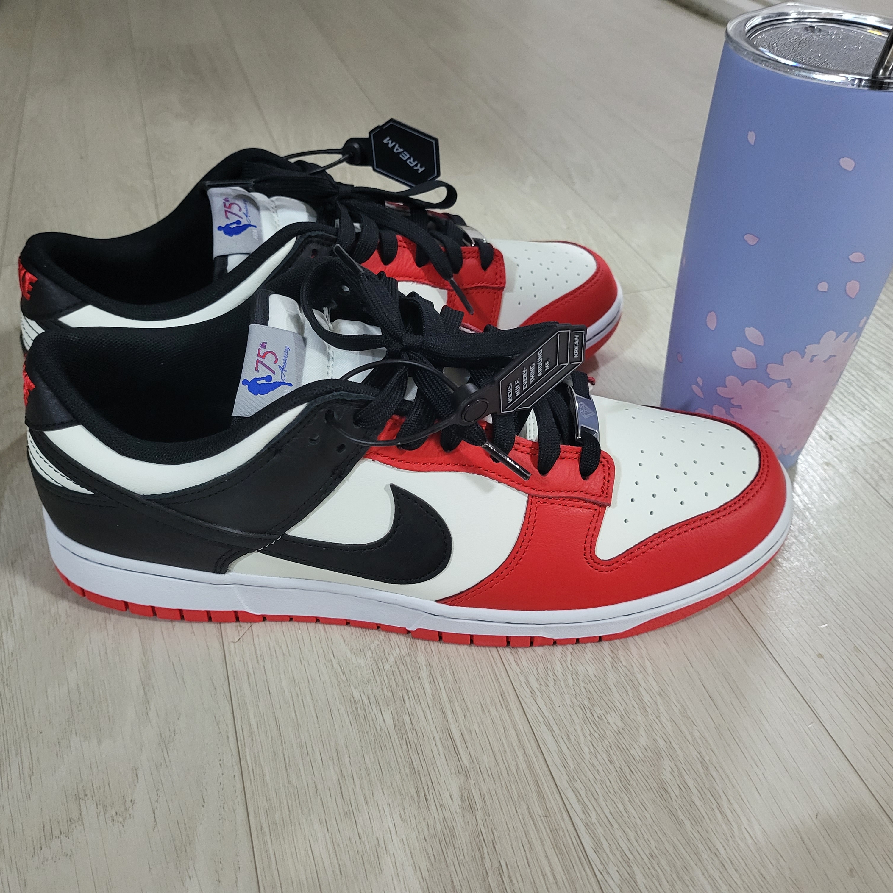 Nike x NBA Dunk Low Retro EMB Black and Chile Red 착용 스타일