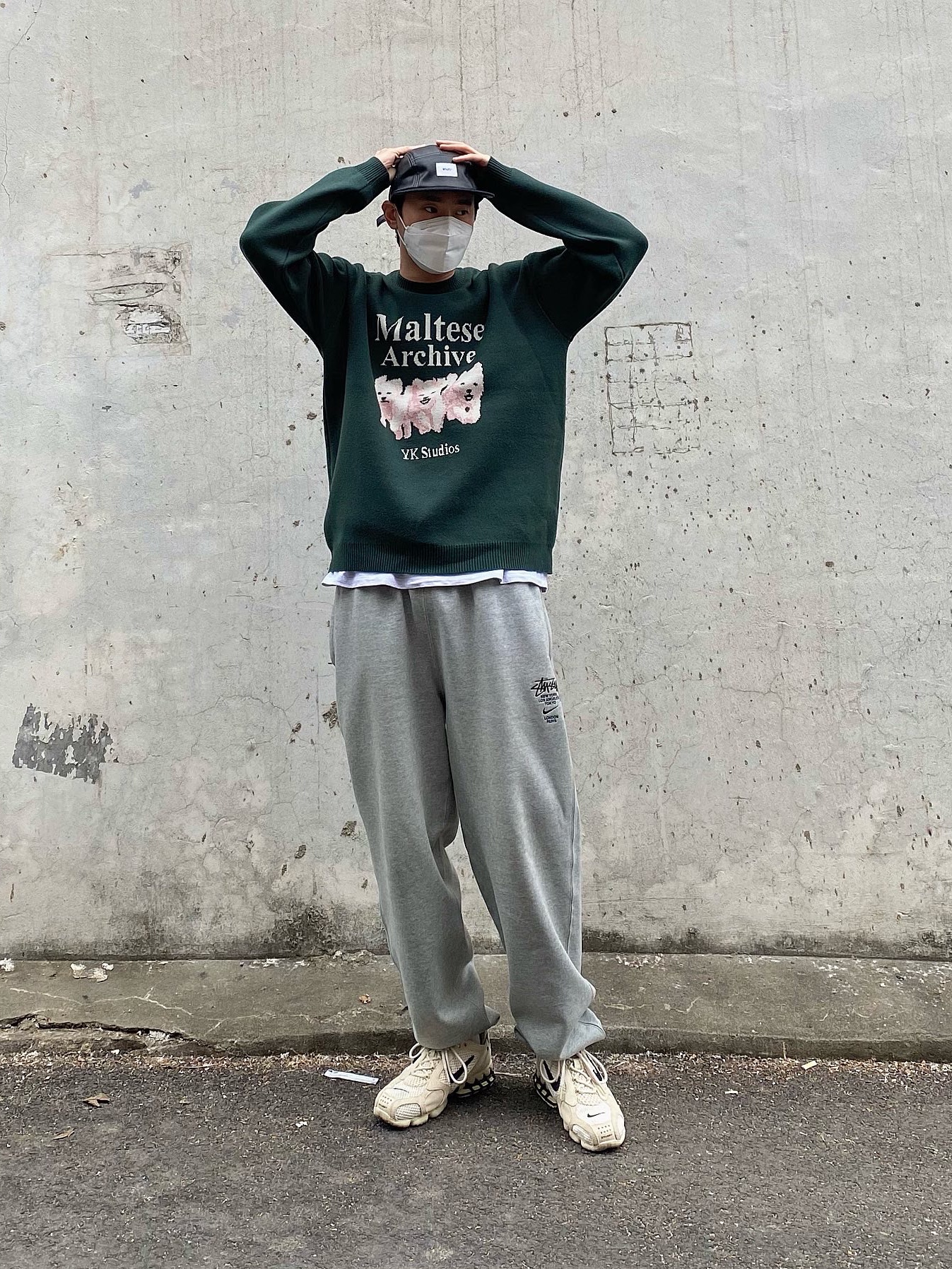 Nike x Stussy NRG ZR Fleece Pants Heather Grey - US/EU, Nike x Stussy Air Zoom Spiridon Cage 2 Fossil 착용 스타일 - 2