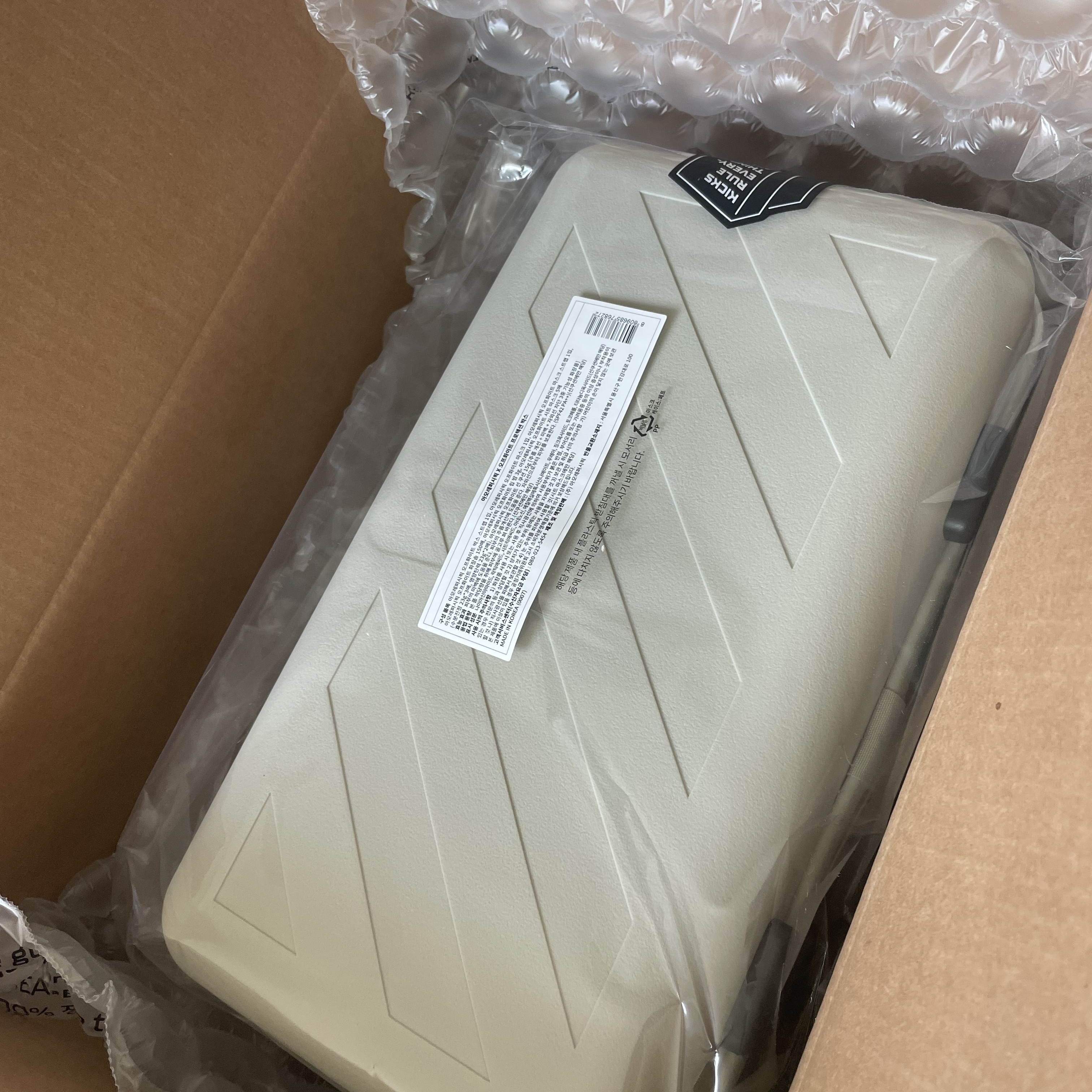 Off-White x Amore Pacific Protection Box (Without Cosmetics), (W) Alexander McQueen Oversized Sneakers White Iridescent 착용 스타일 - 2