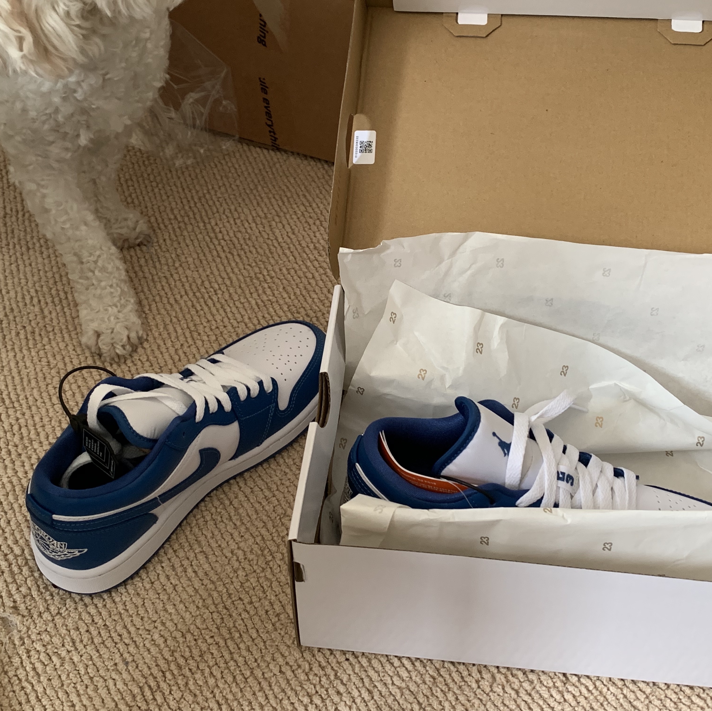 (W) Jordan 1 Low White Dark Marina Blue 착용 스타일 - 3