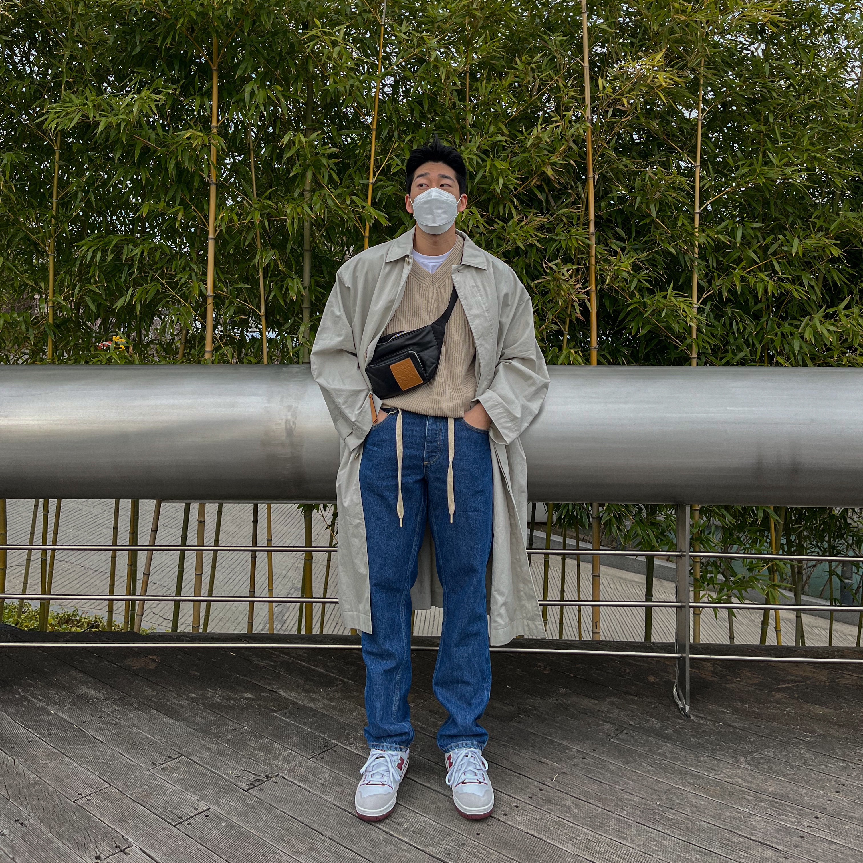 New Balance 550 Burgundy 착용 스타일