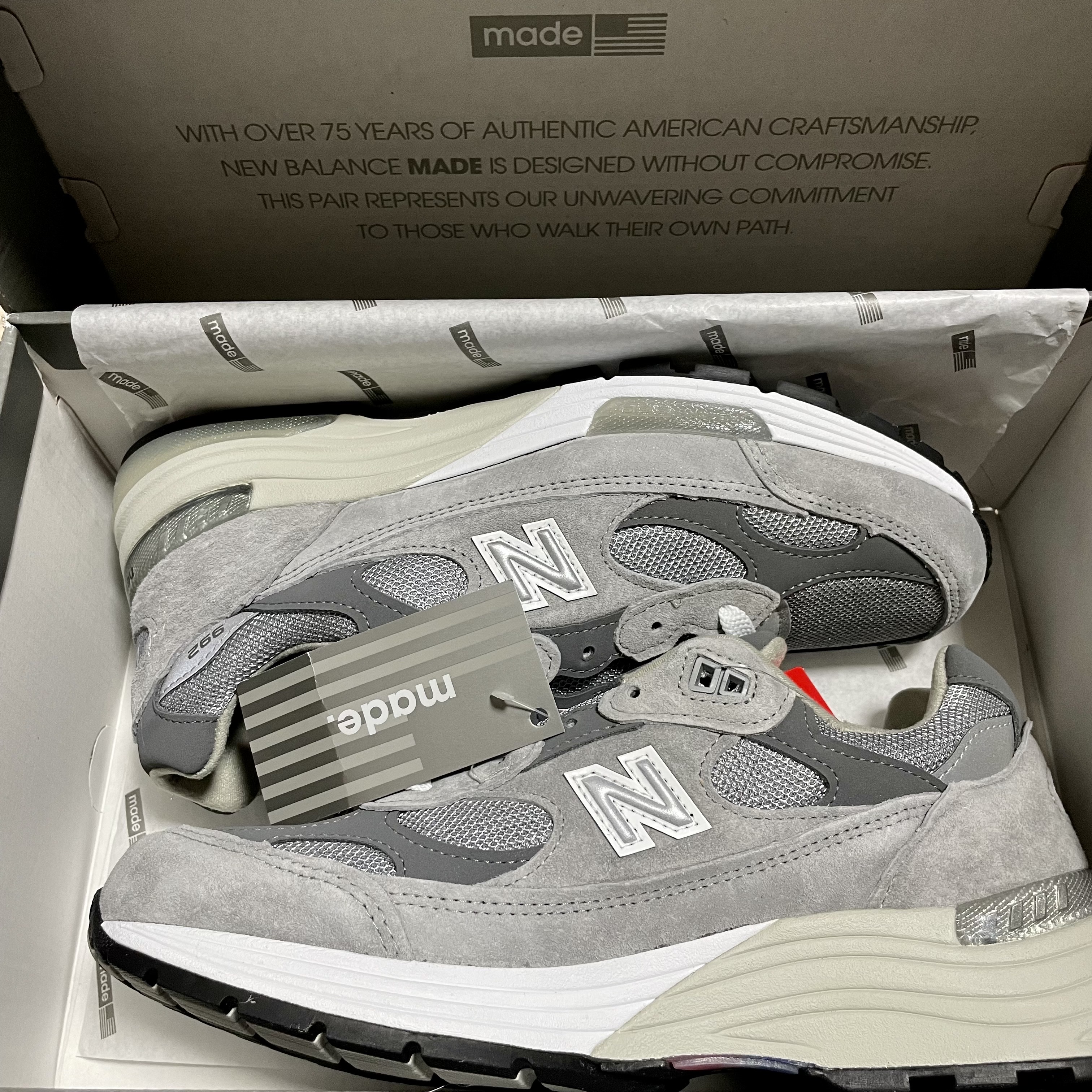 New Balance 992 Made in USA Grey - D Standard 착용 스타일 - 2