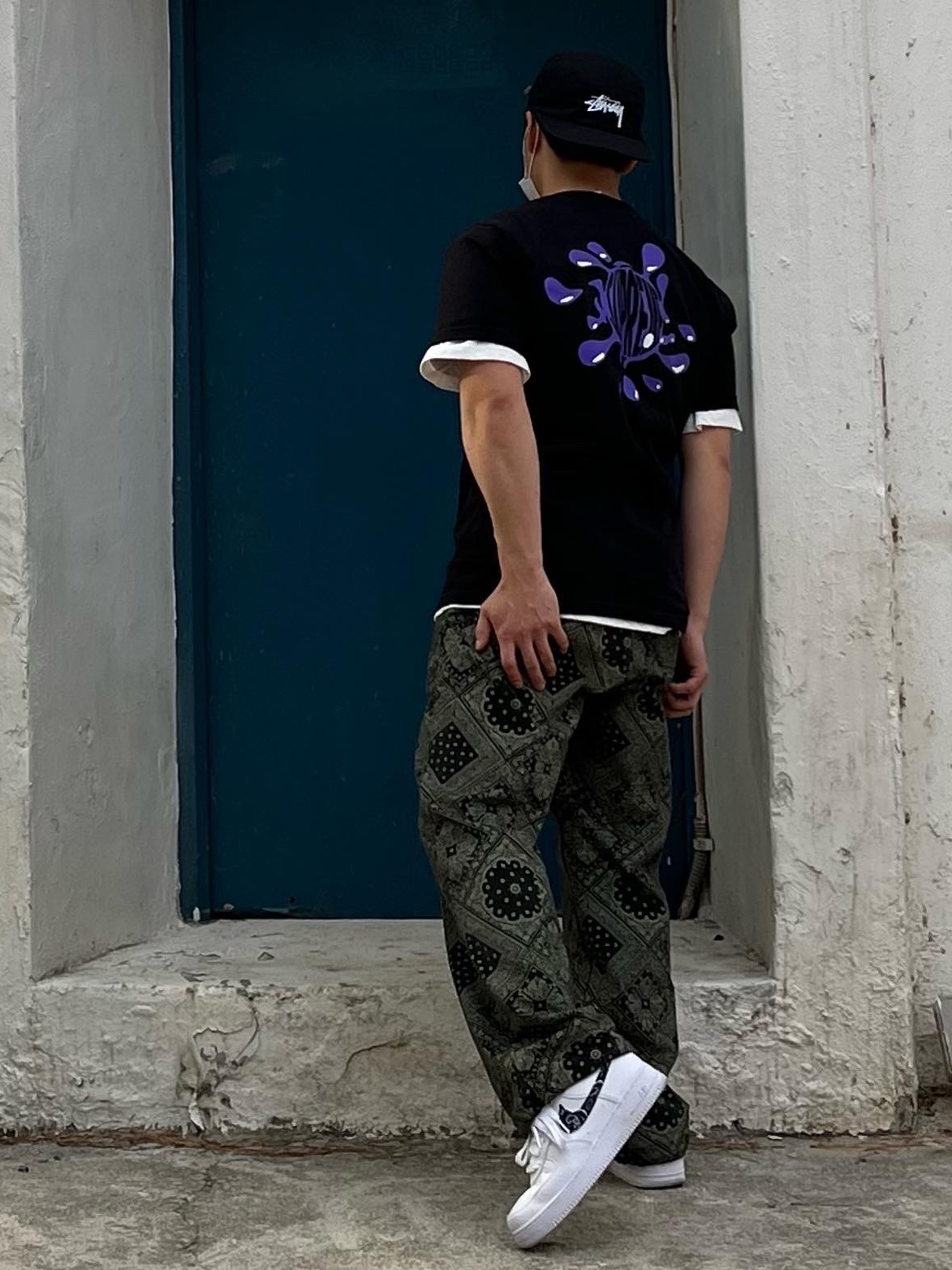 (W) Nike Air Force 1 '07 Essential Paisley Swoosh White Black, Stussy Stock Low Pro Cap Black 착용 스타일