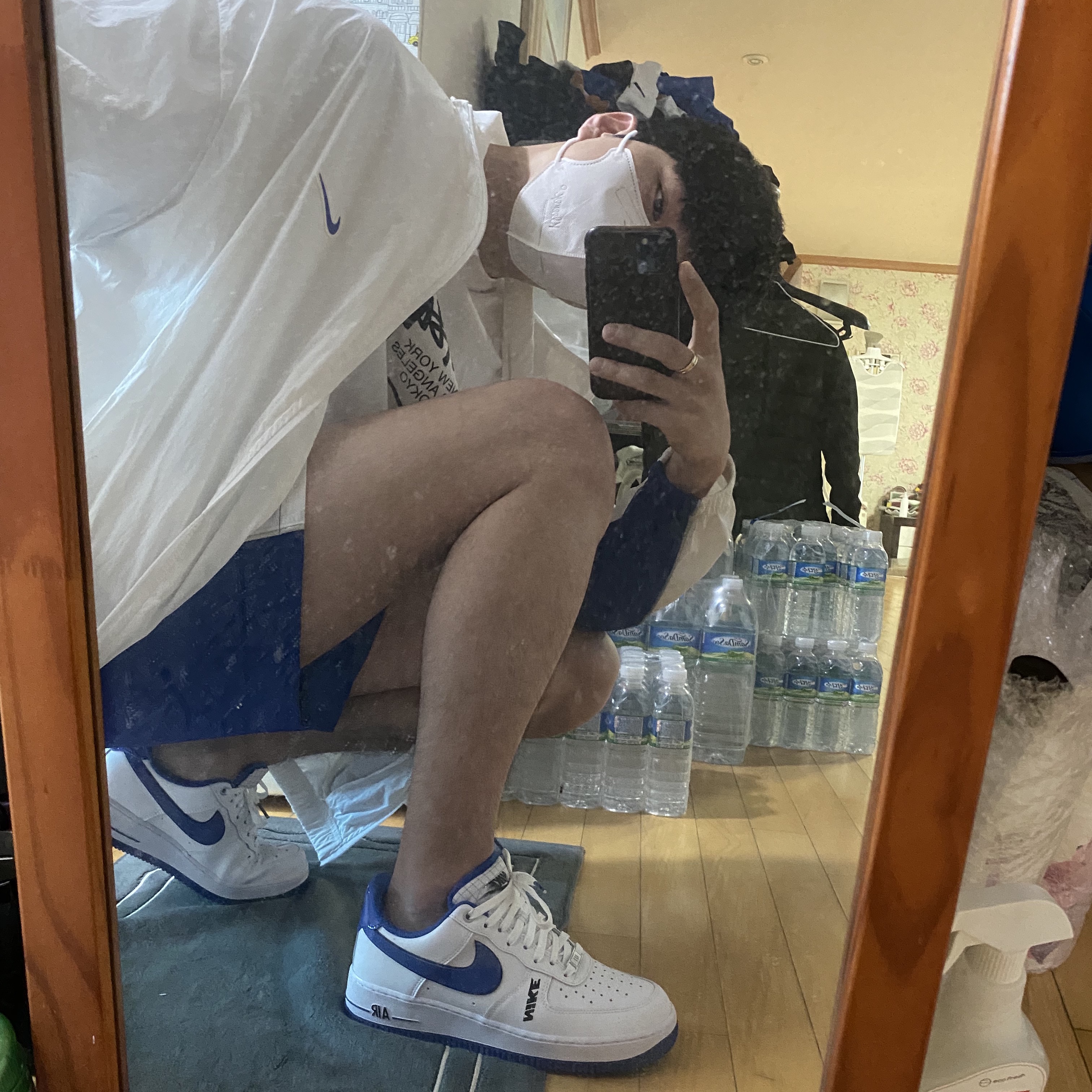 Nike x Stussy WT T-Shirt White - Asia, Nike Air Force 1 '07 LV8 White Game Royal 착용 스타일