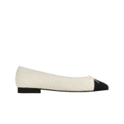 (W) Chanel Ballerina Flat Tweed Grosgrain & White Black