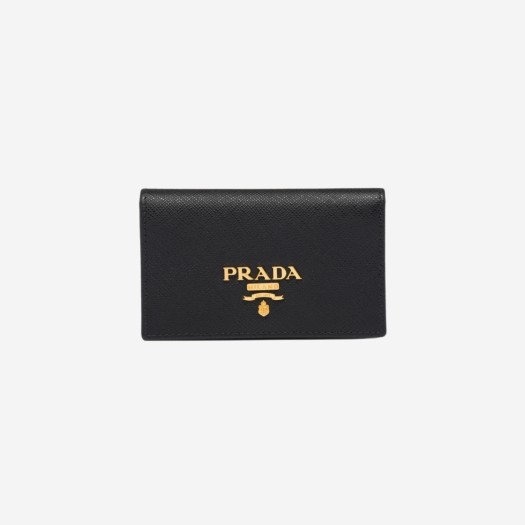 프라다 사피아노 레더 스냅 카드 홀더 블랙
