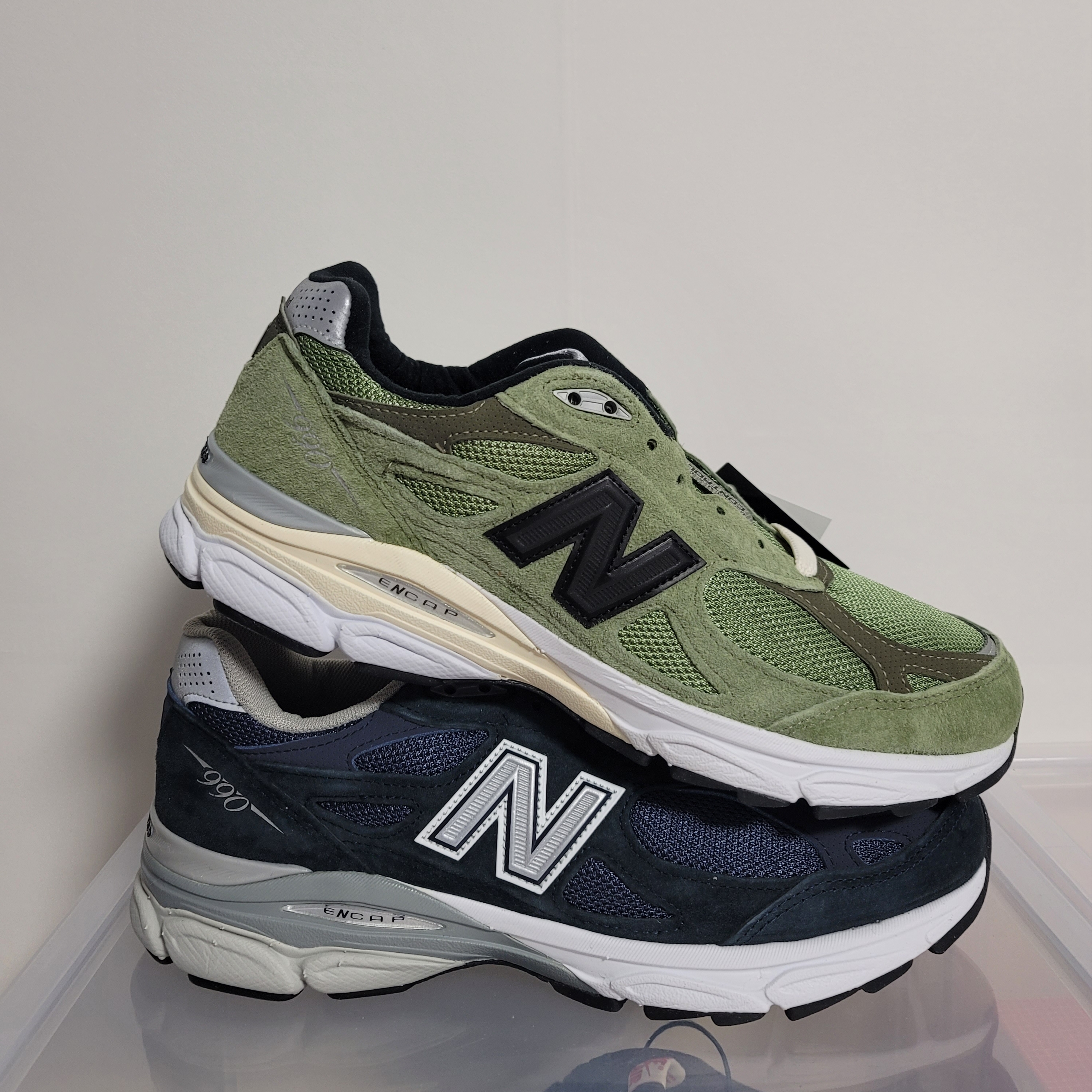 New Balance x JJJJound 990v3 Olive, New Balance 990v3 Made in USA Navy - D Standard 착용 스타일