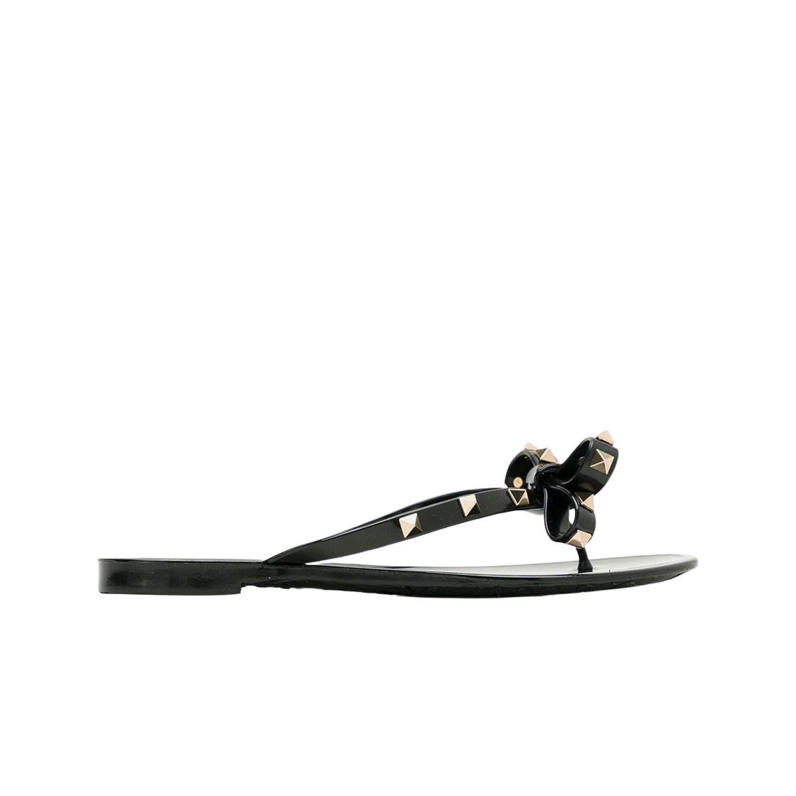 (W) 발렌티노 고무 락스터드 통 블랙((W) Valentino Rubber Rockstud Thong Black)