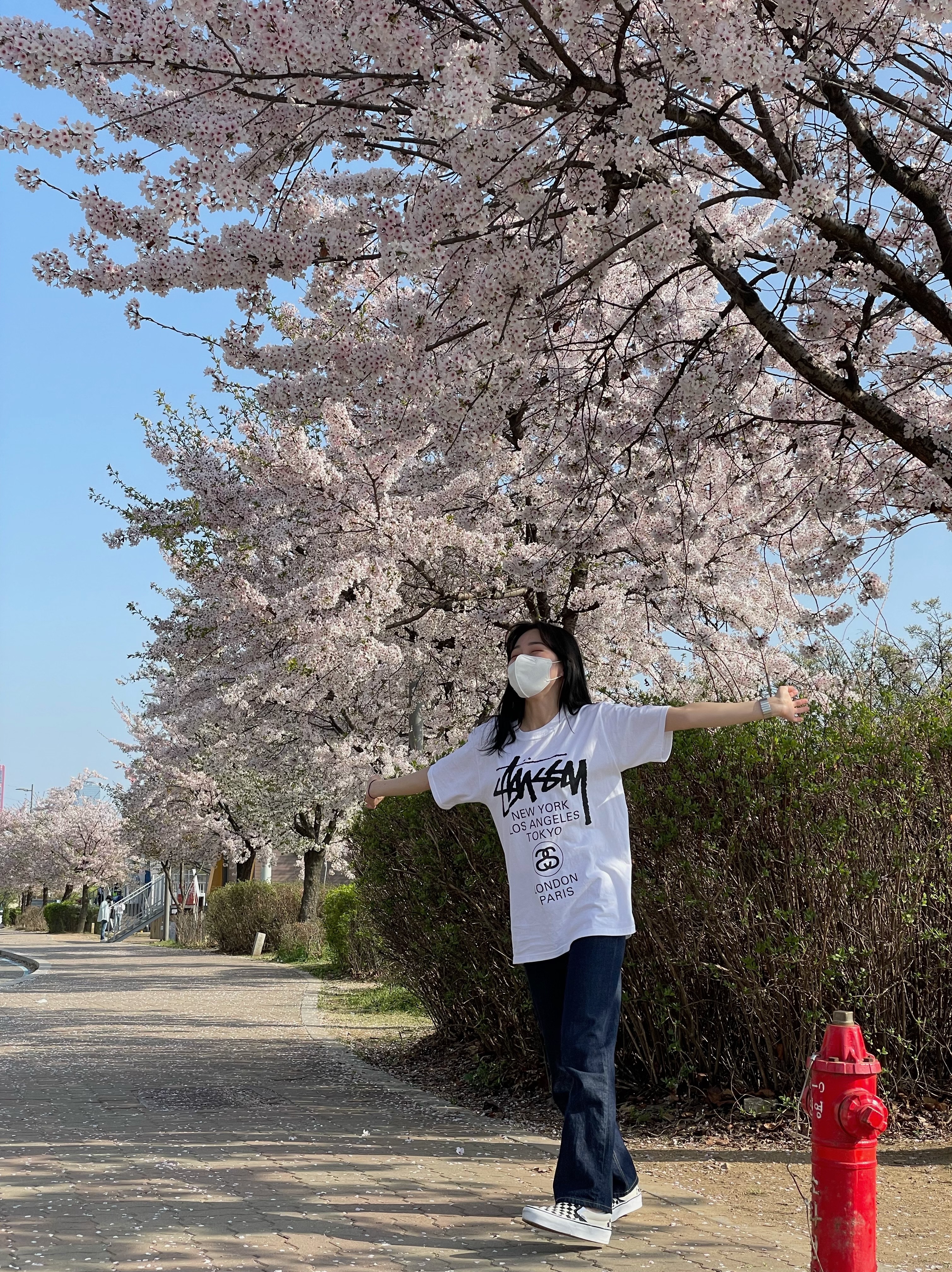 Stussy World Tour T-Shirt White, Vans Classic Slip-On Platform Checkerboard 착용 스타일