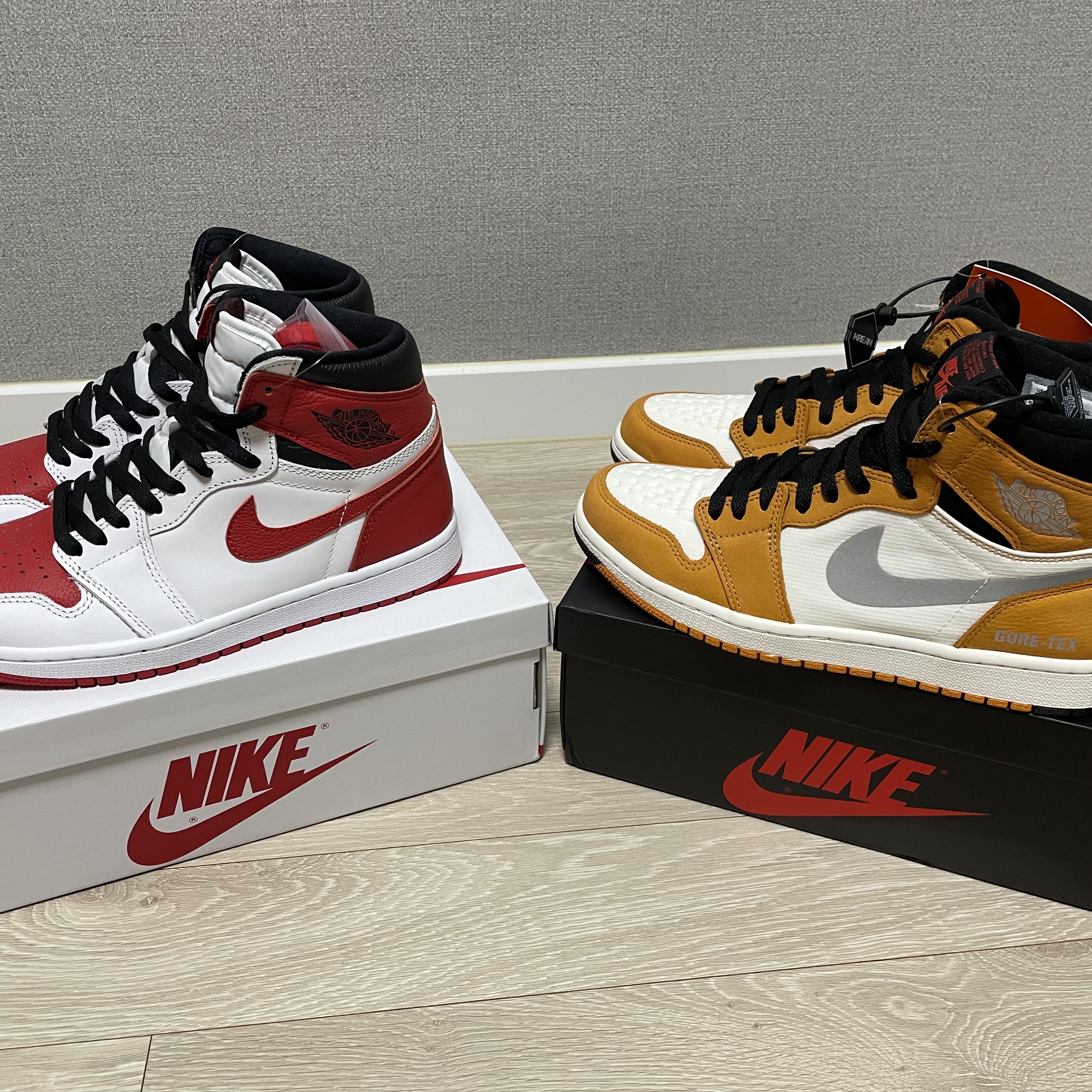 Jordan 1 Retro High OG Heritage, Jordan 1 Element Gore-Tex Light Curry 착용 스타일 - 1