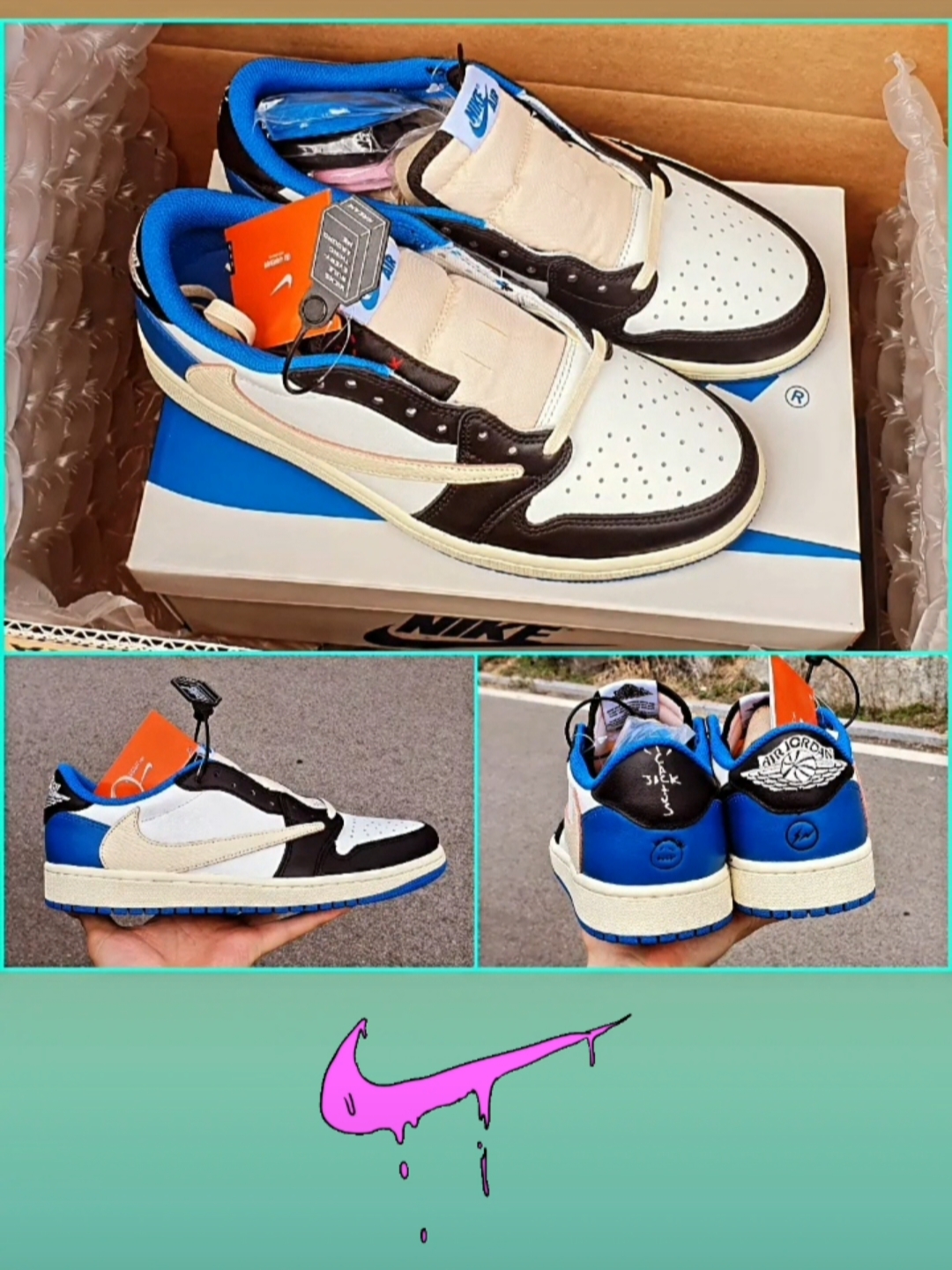 Jordan 1 x Travis Scott x Fragment Retro Low OG SP Military Blue 착용 스타일 - 1