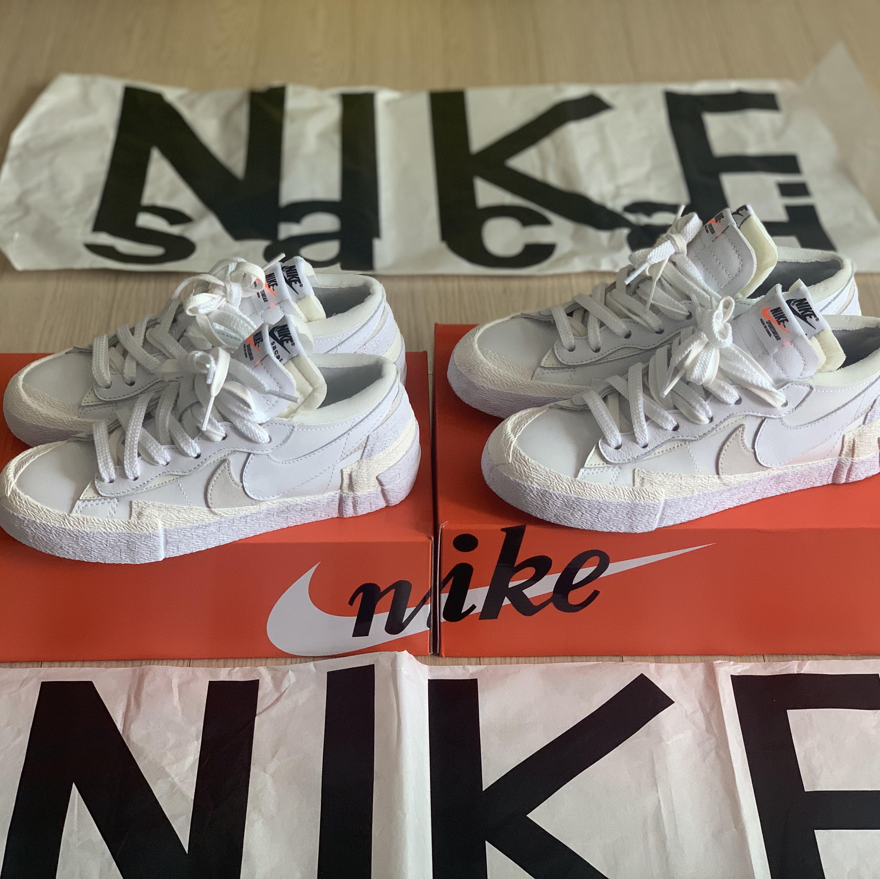 Nike x Sacai Blazer Low White Patent Leather 착용 스타일