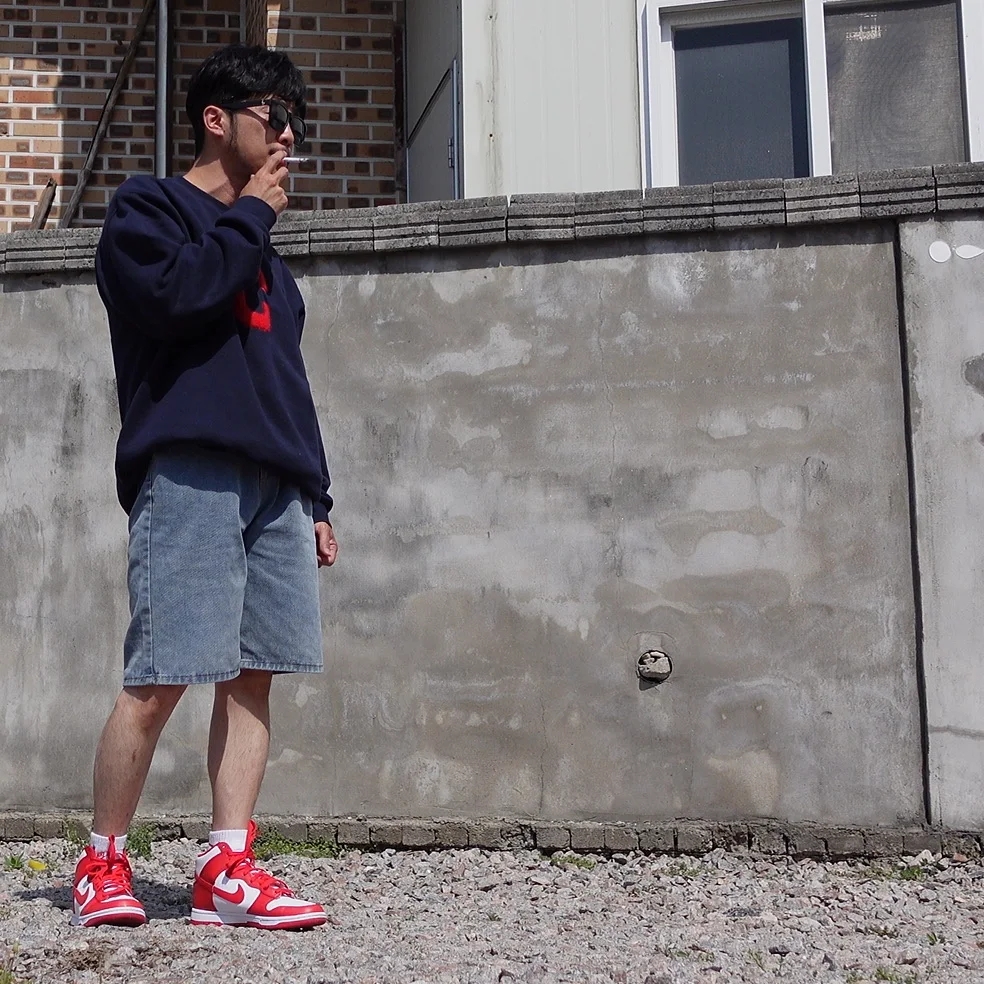 Nike Dunk High Retro Championship White and Red 착용 스타일