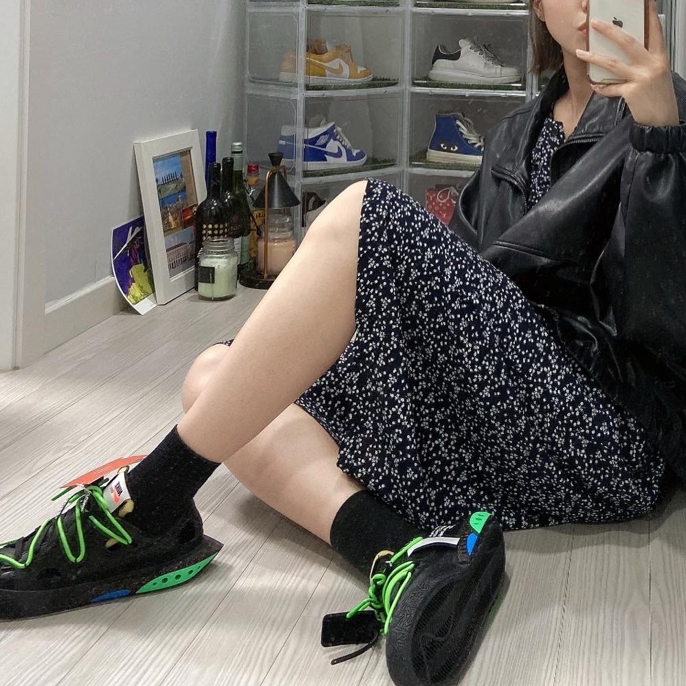 Nike x Off-White Blazer Low '77 Black and Electro Green 착용 스타일 - 2