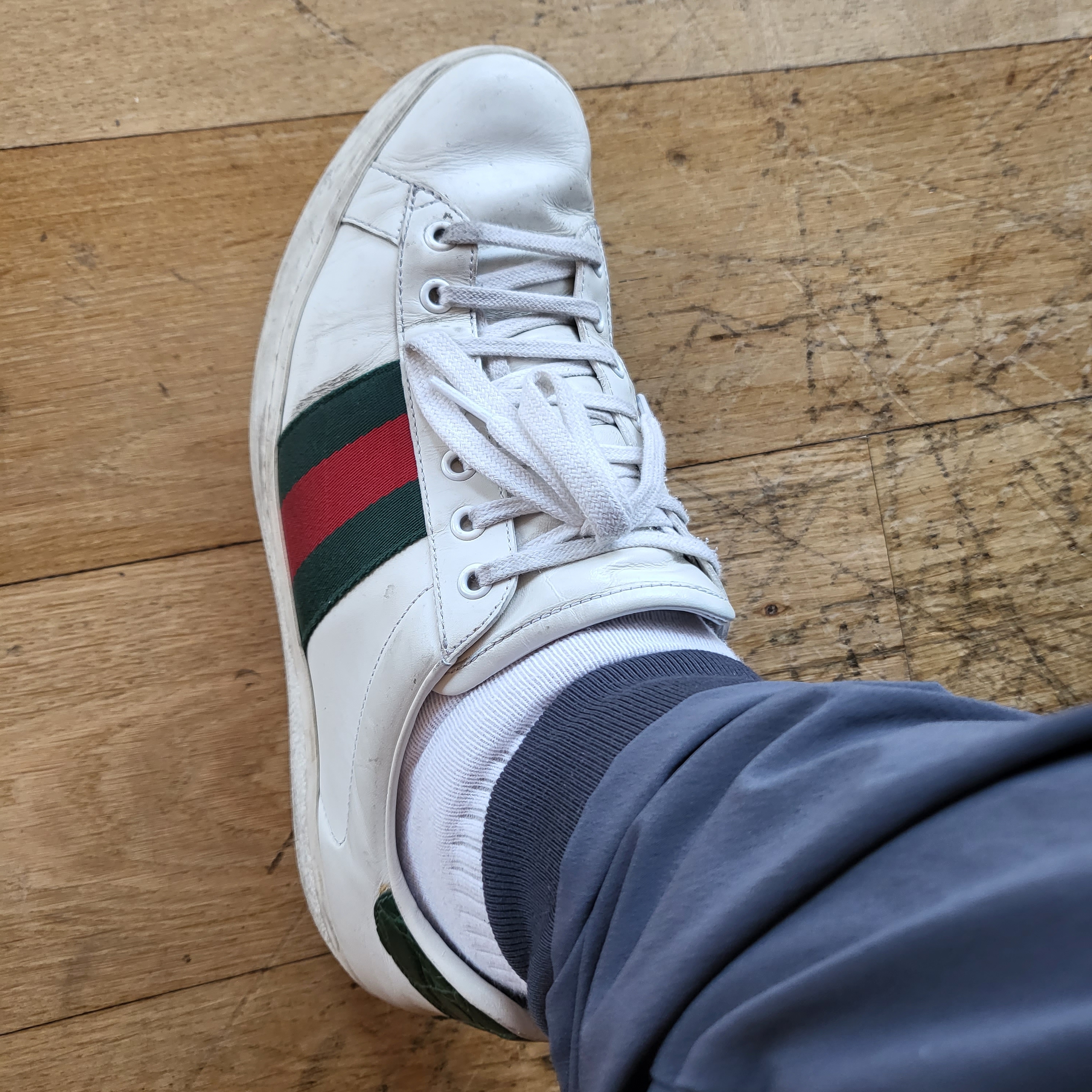 Gucci Ace Leather Sneakers White 착용 스타일