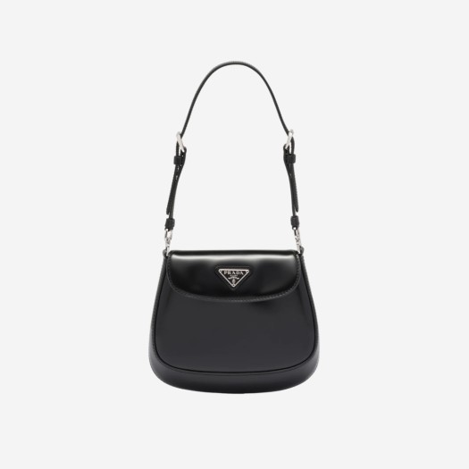 Prada Cleo Brushed Leather Mini Bag with Flap Black