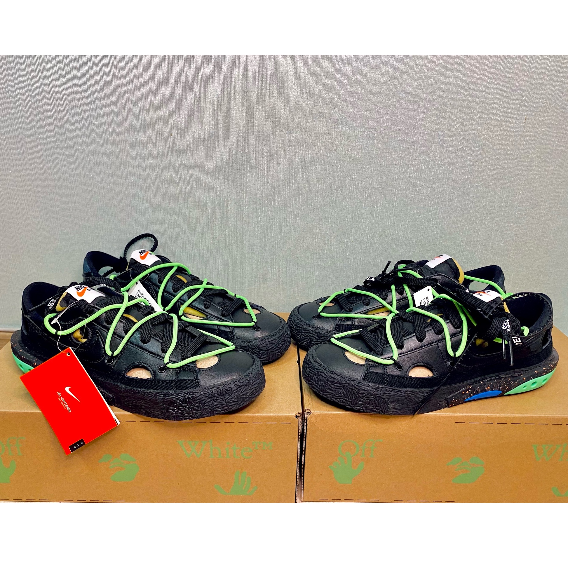 Nike x Off-White Blazer Low '77 Black and Electro Green 착용 스타일