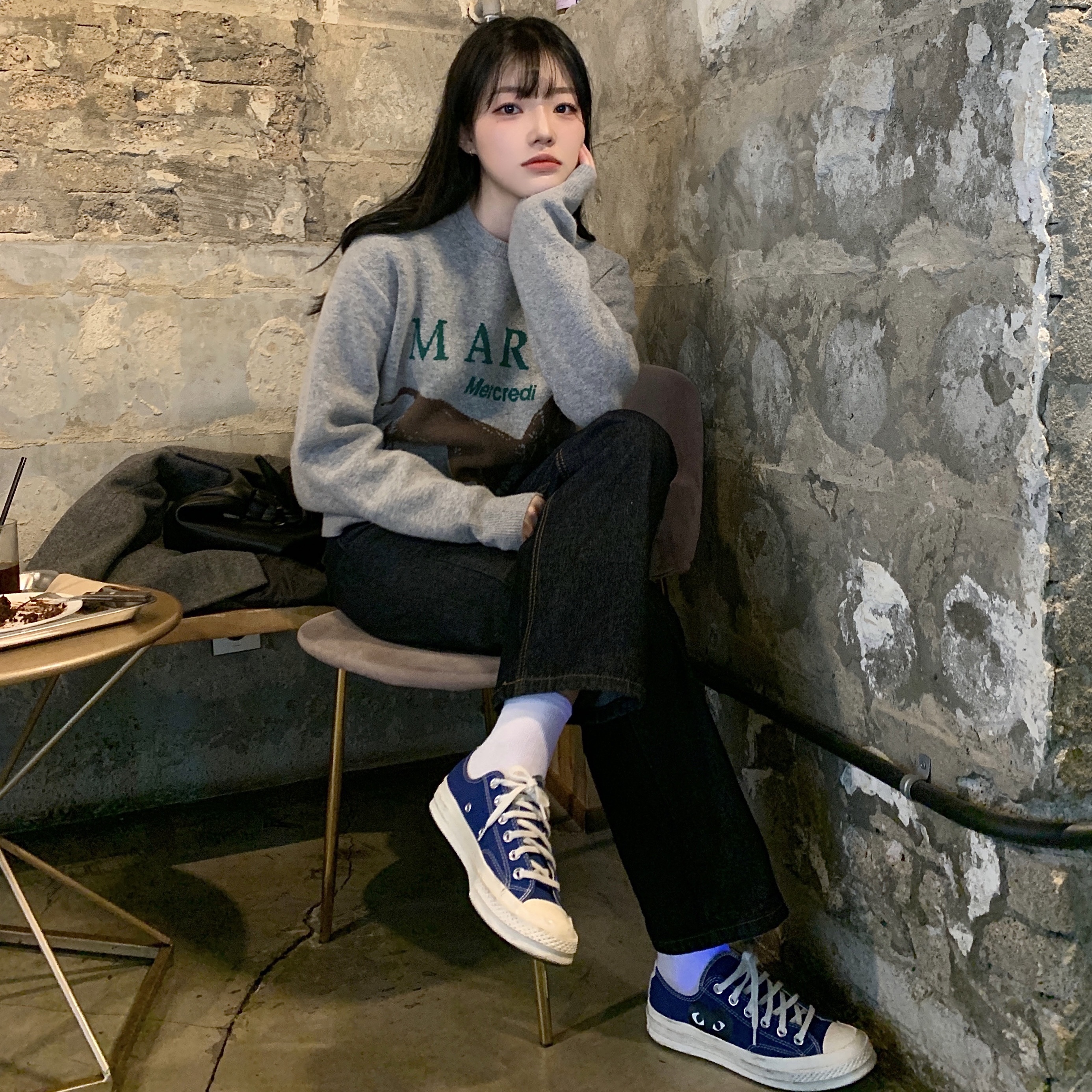 Converse x Play Comme des Garcons Chuck 70 Ox Blue Quartz 착용 스타일