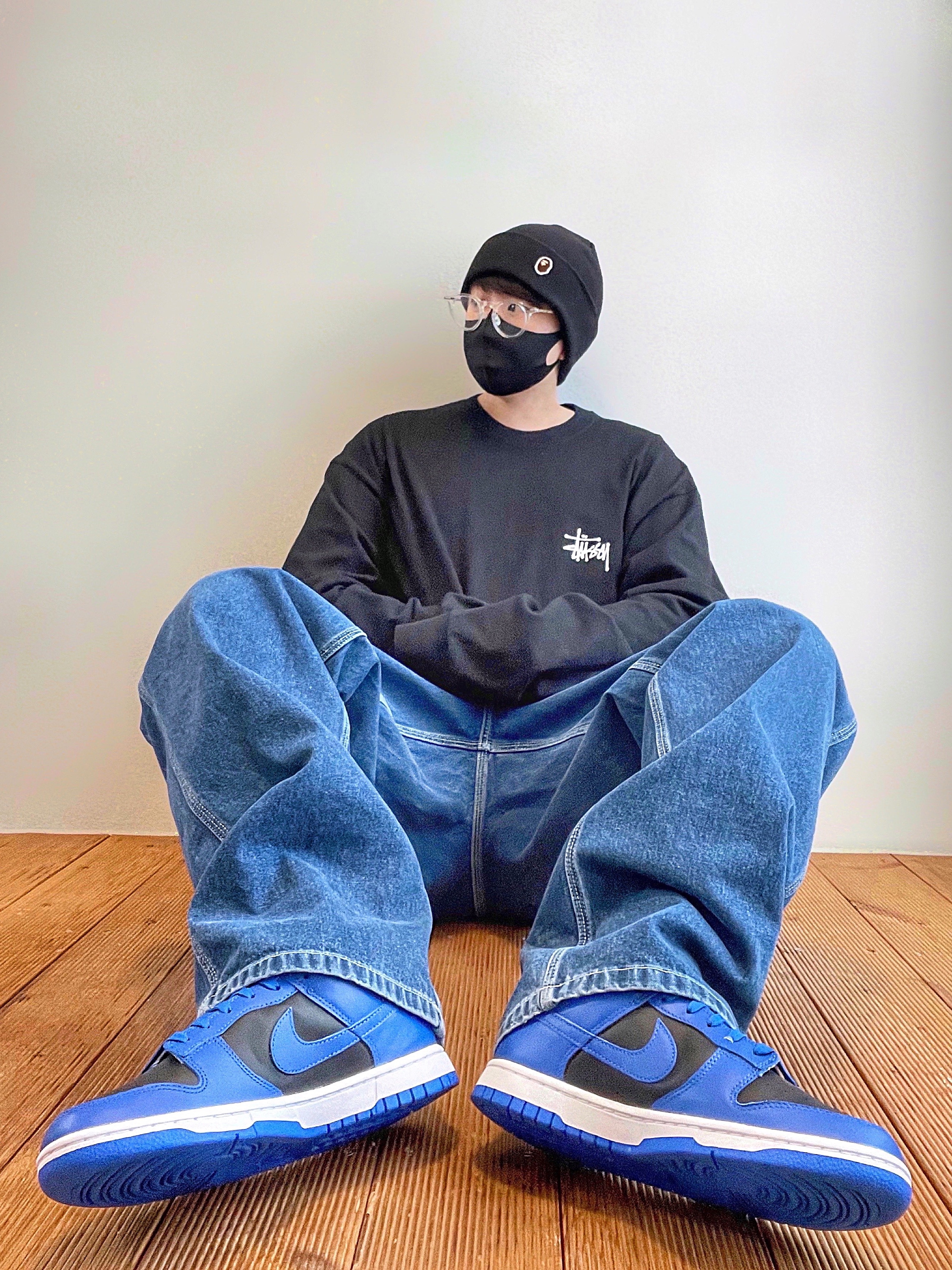 Nike Dunk Low Retro Hyper Cobalt, Stussy Basic Stussy LS T-Shirt Black 2022 착용 스타일