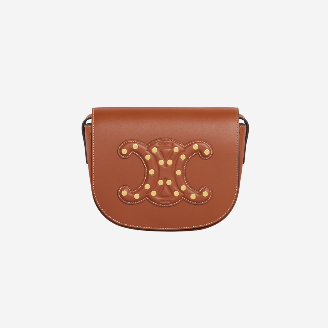 Celine Folco Cuir Triomphe in Smooth Calfskin with Studs Tan 상세 이미지 1