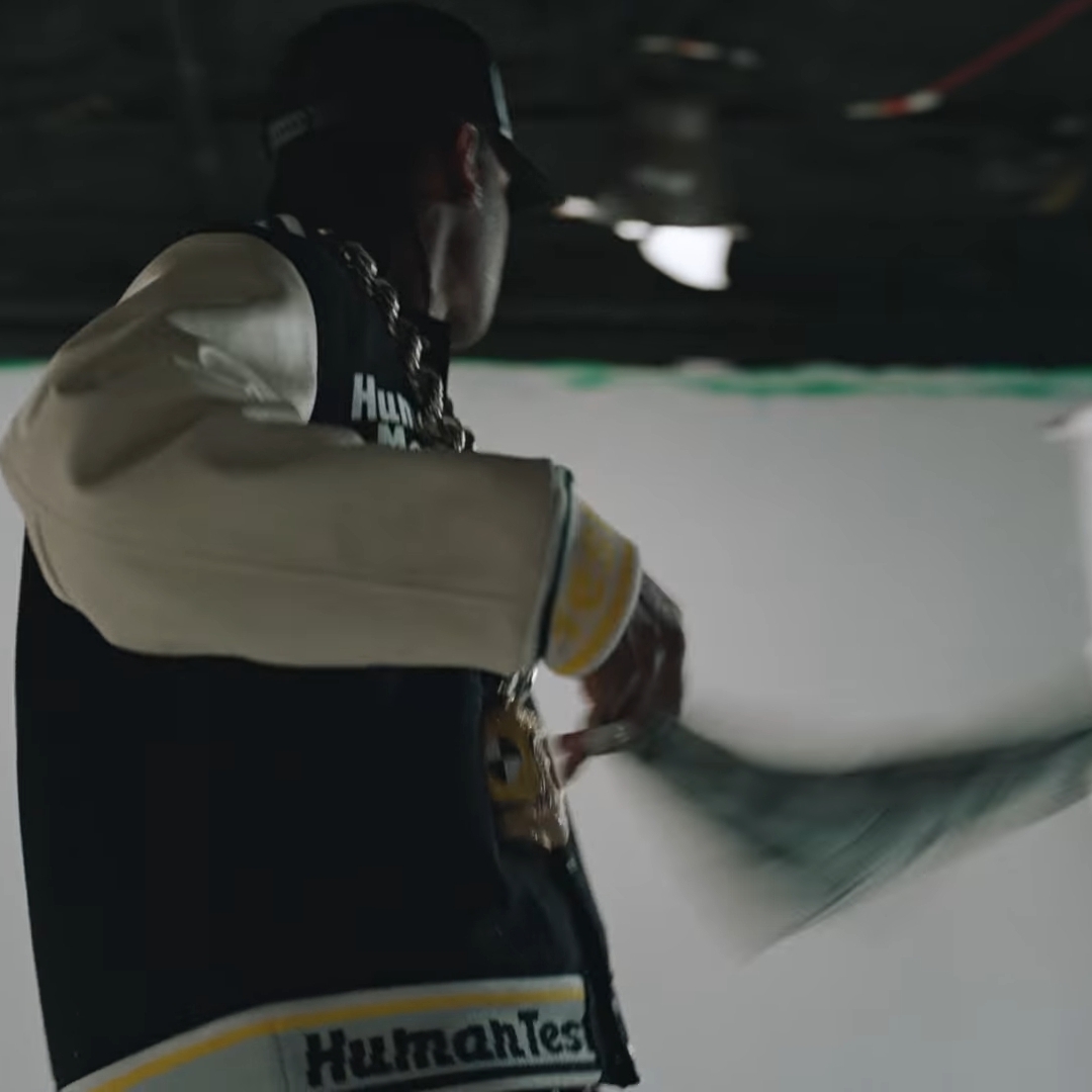 Human Made x A$AP Rocky Human Testing Varsity Jacket Black 착용 스타일 - 1