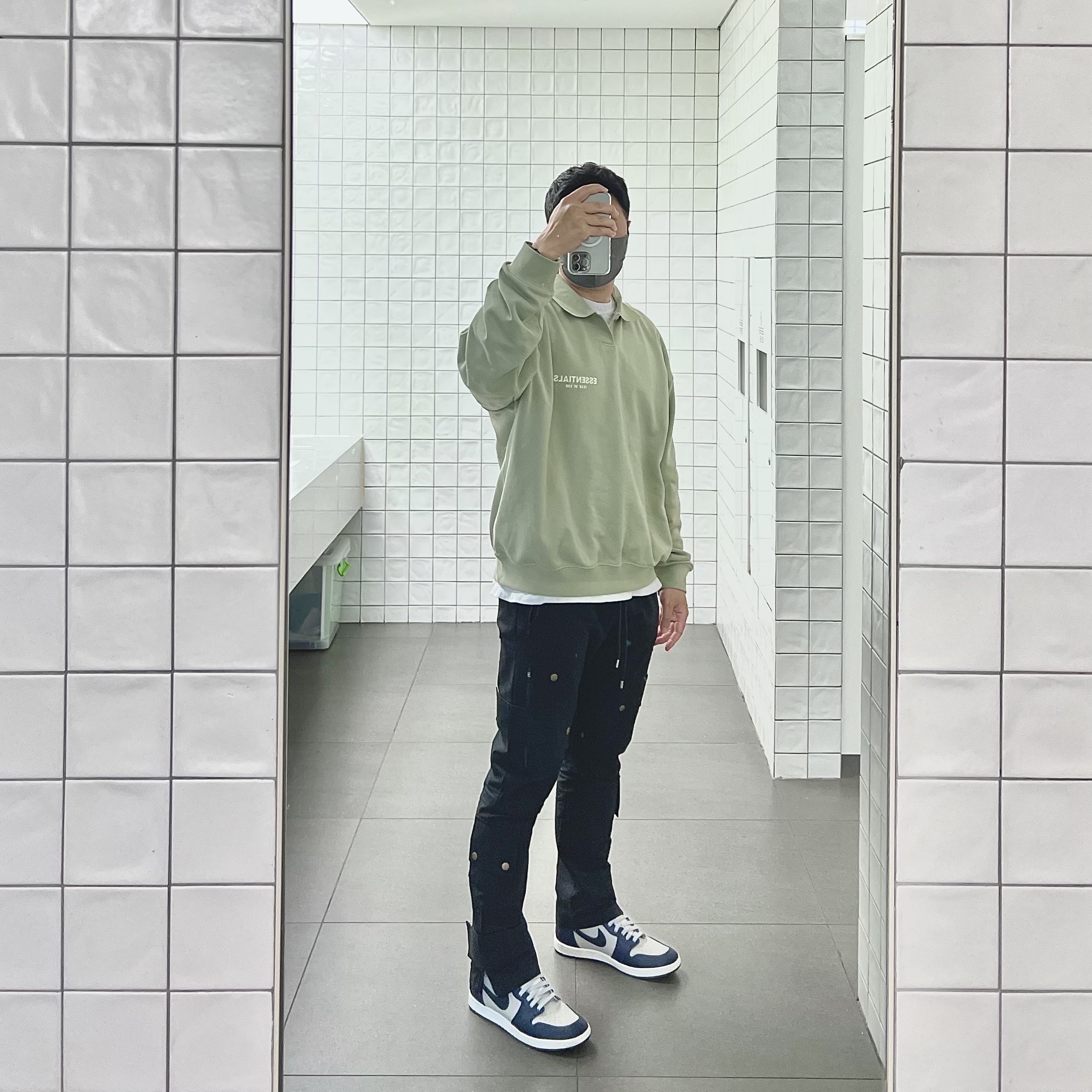 Jordan 1 High 85 College Navy, Essentials Long Sleeve Polo Seafoam - 22SS 착용 스타일