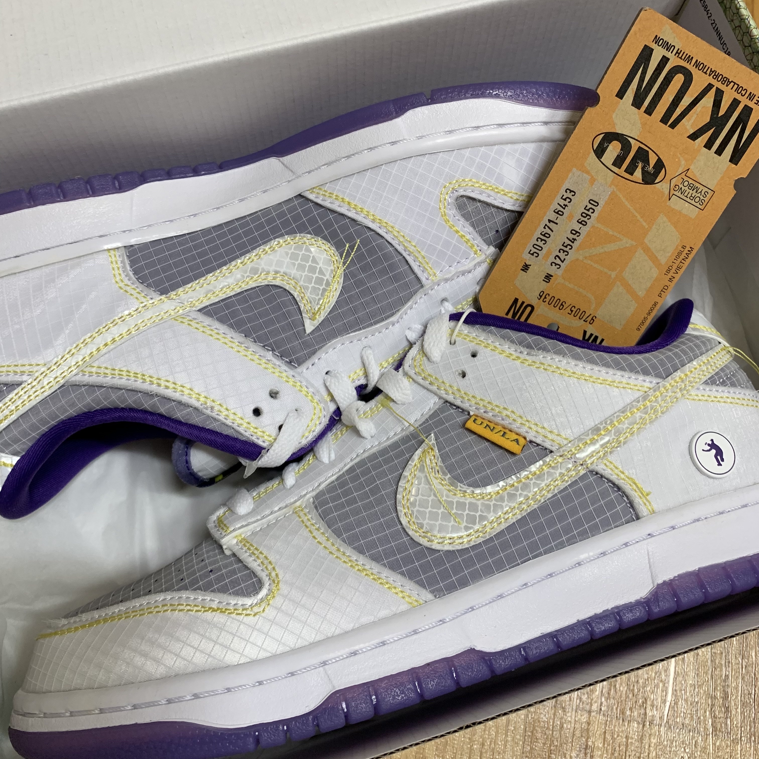 Nike x Union Dunk Low Passport Pack Court Purple White 착용 스타일 - 1