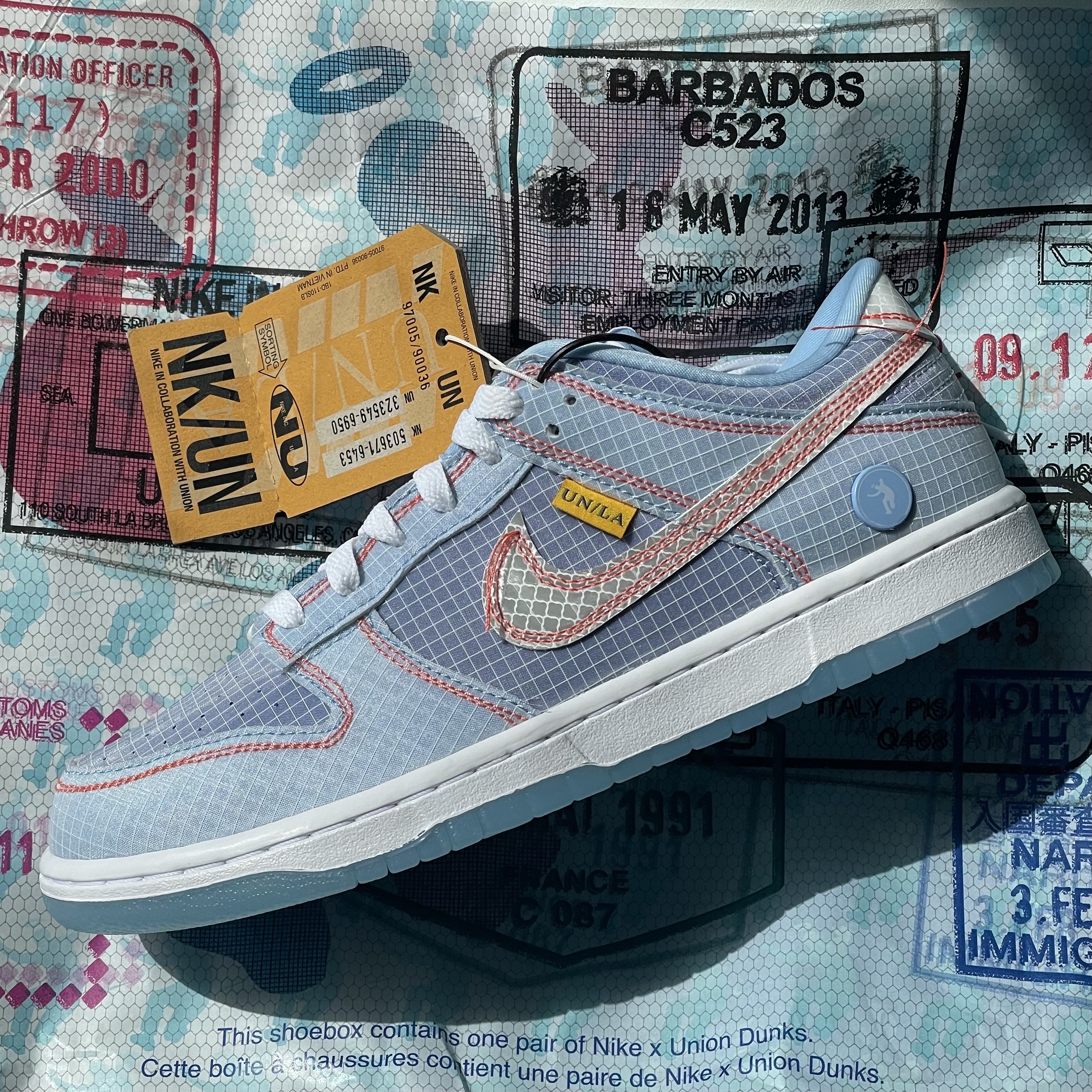 Nike x Union Dunk Low Passport Pack Argon 착용 스타일 - 1