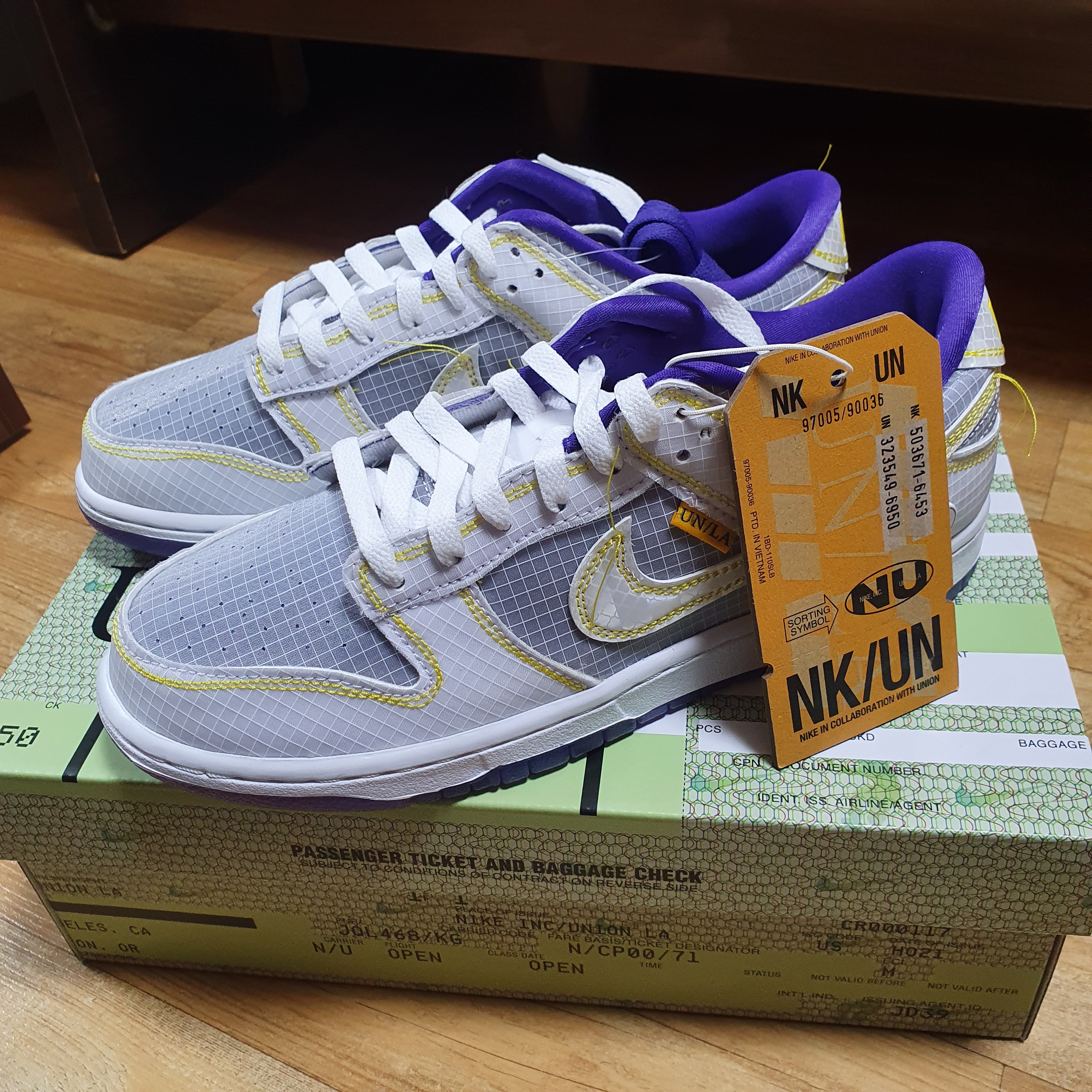 Nike x Union Dunk Low Passport Pack Court Purple White 착용 스타일 - 3