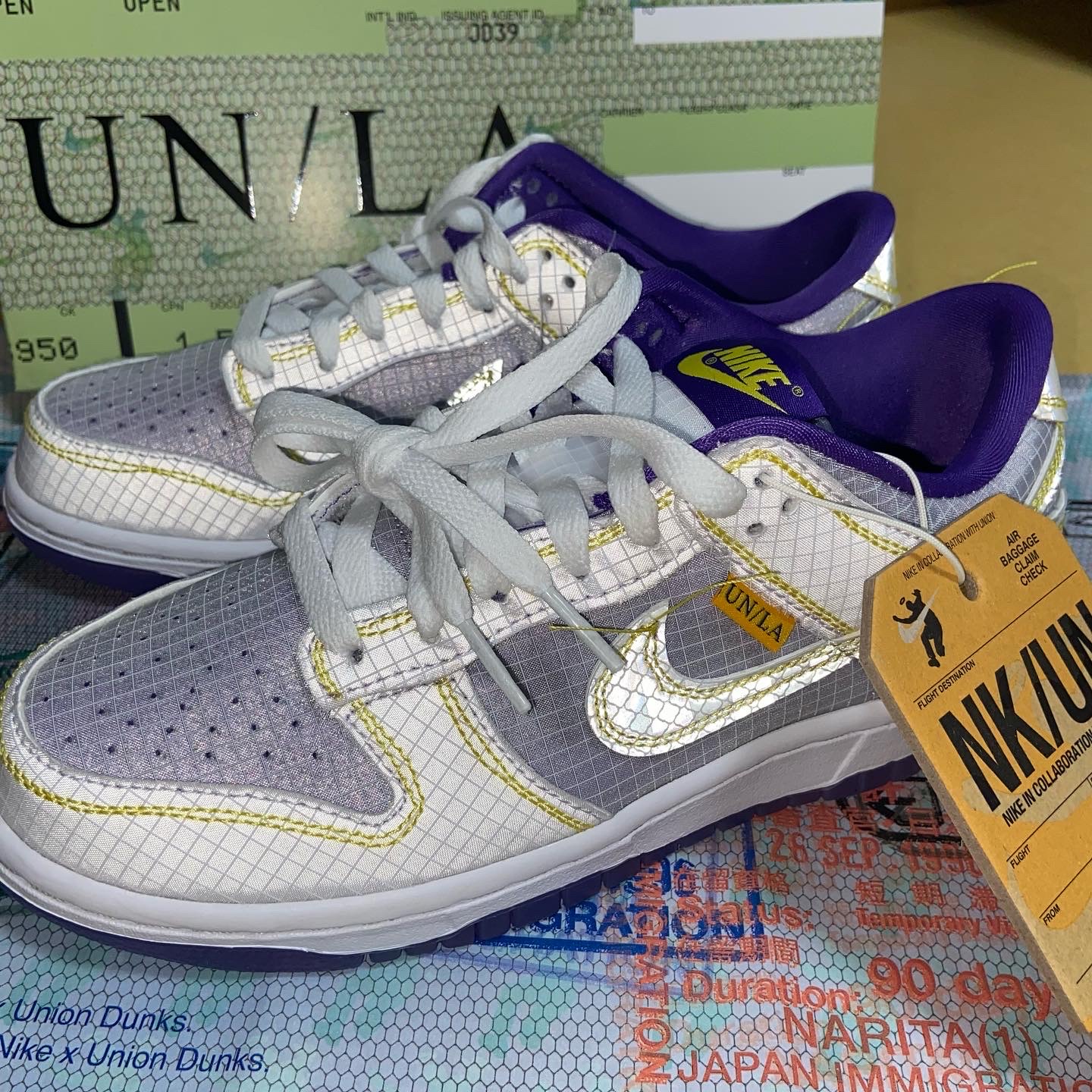 Nike x Union Dunk Low Passport Pack Court Purple White 착용 스타일 - 3