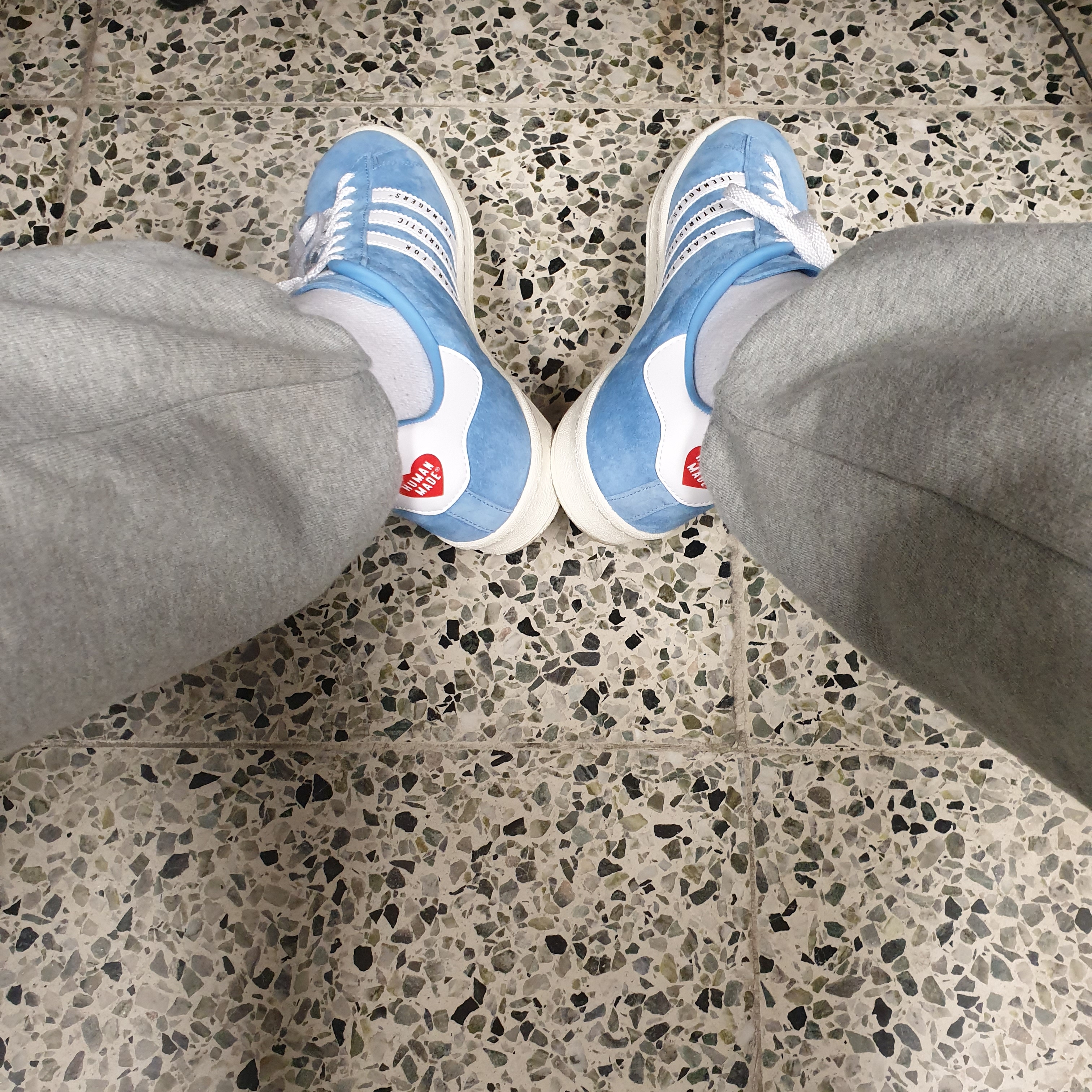 Adidas x Human Made Campus Light Blue 착용 스타일 - 2