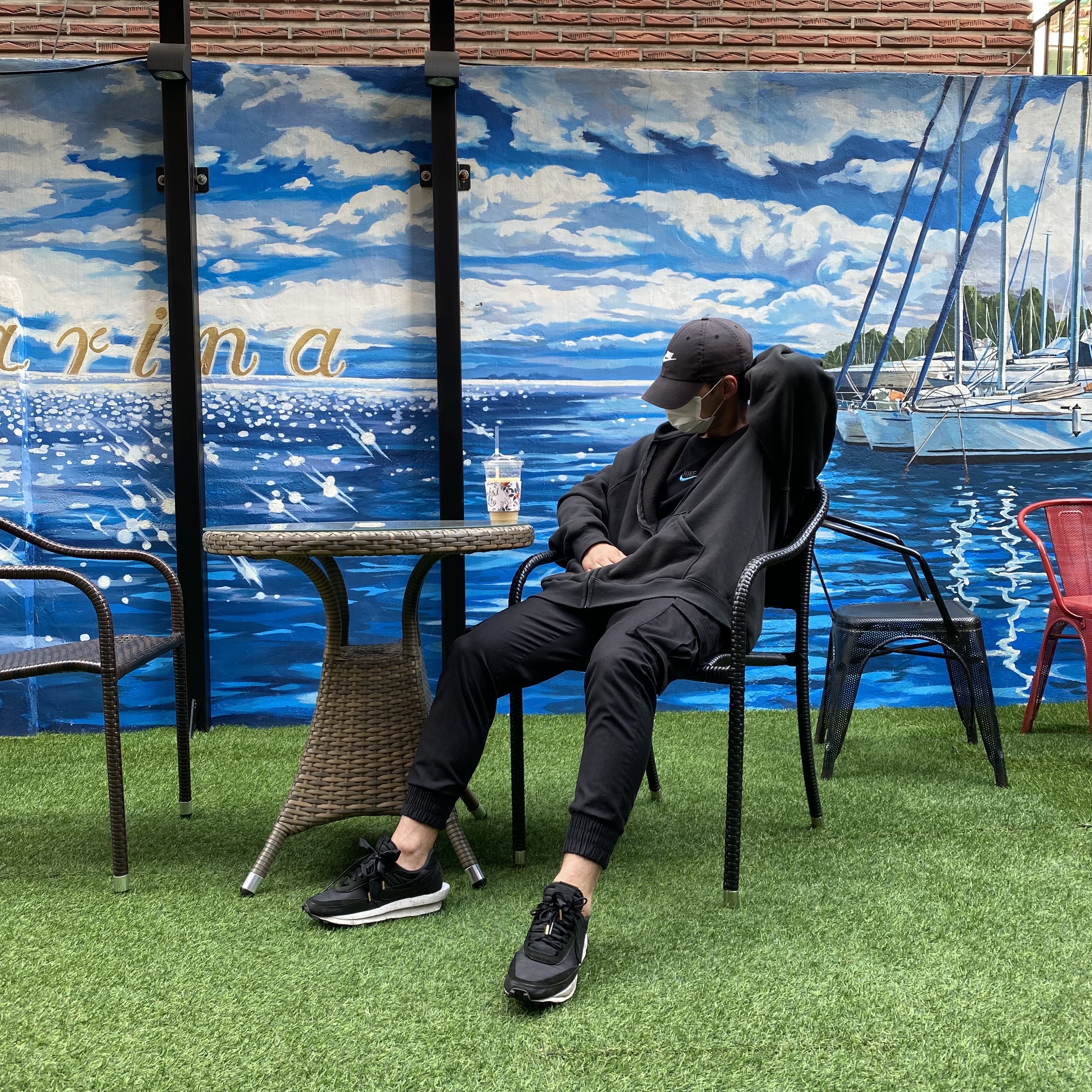 Nike x Sacai LDWaffle Black Nylon, Essentials 3D Silicon Applique Full Zip Up Hoodie Dark Slate/Stretch Limo/Black - 20SS 착용 스타일