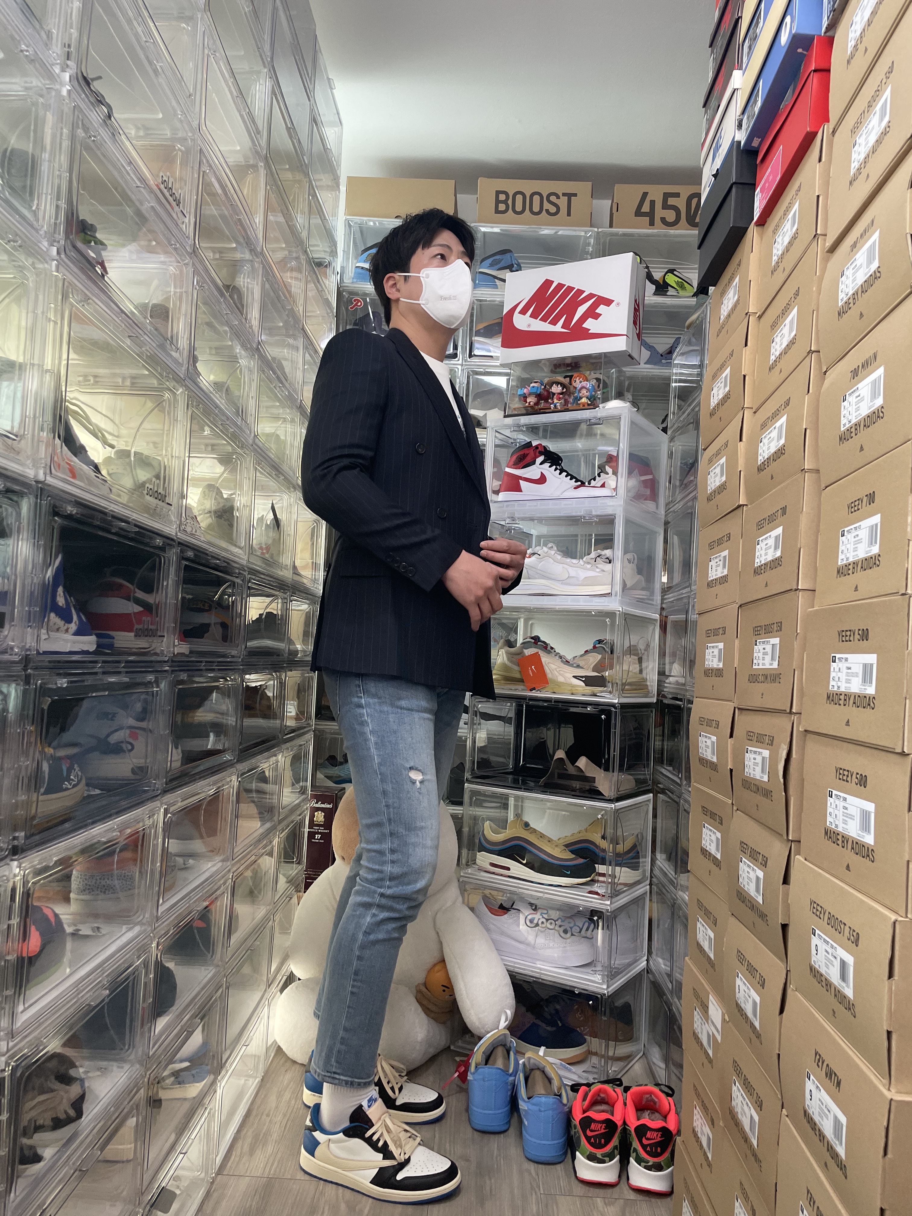 Jordan 1 x Travis Scott x Fragment Retro Low OG SP Military Blue 착용 스타일 - 5