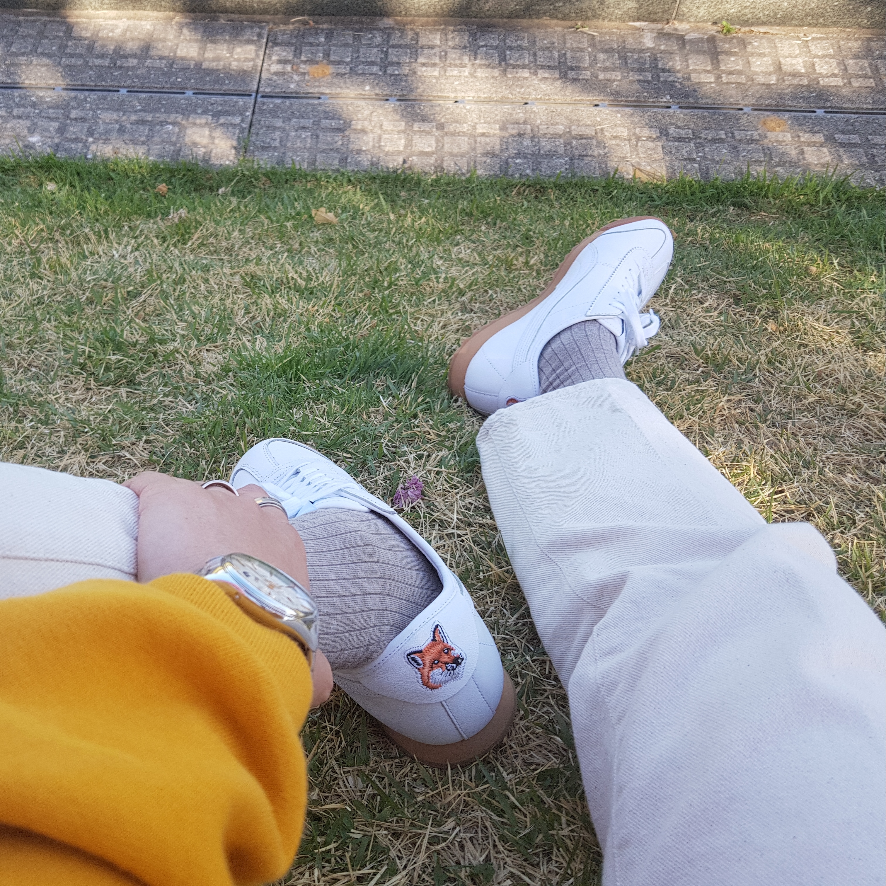 Puma x Maison Kitsune Roma White 착용 스타일 - 1