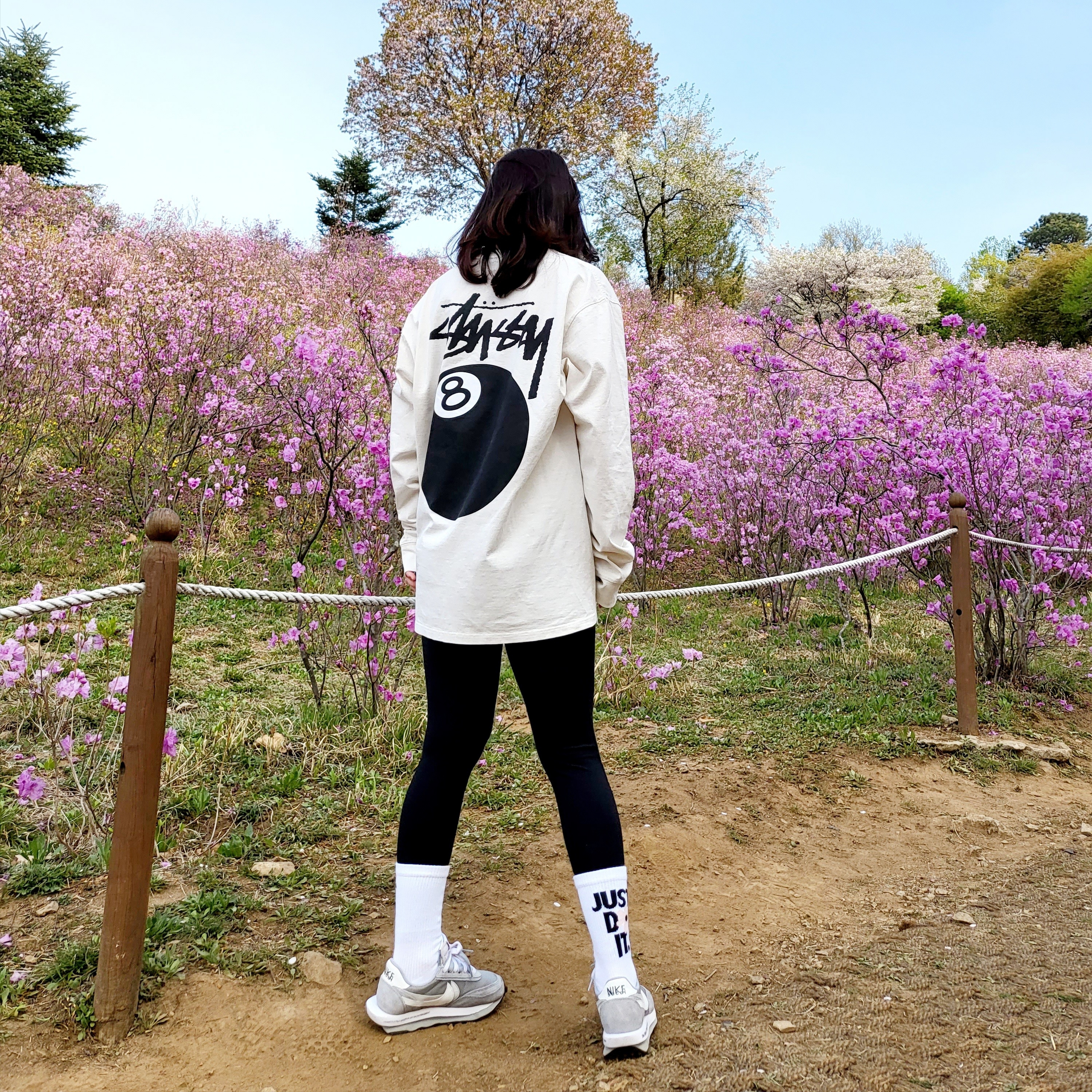 Stussy 8 Ball Pigment Dyed LS T-Shirt, (Kids) Nike Everyday Plus Socks Pink White (6 Pack/Korean Ver.) 착용 스타일 - 4